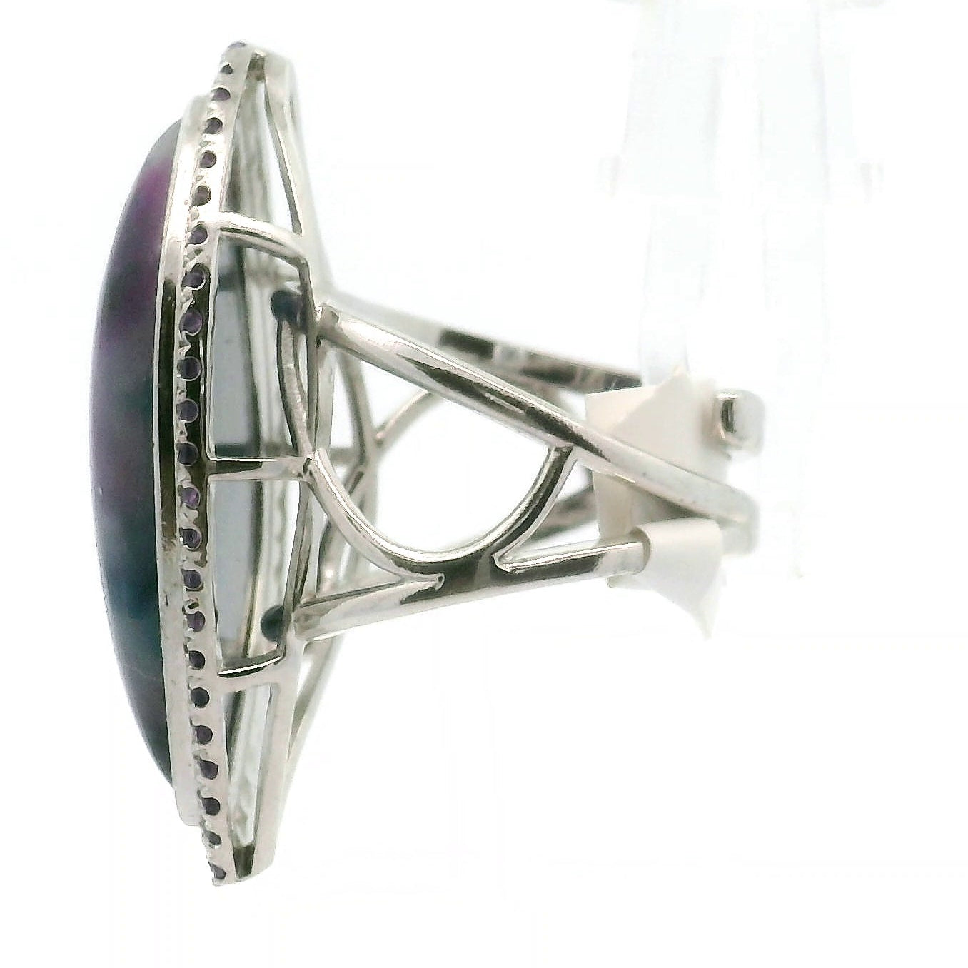 Sugilite with Amethyst Pavé Cuff Ring .925 Silver for Intuition and Clarity