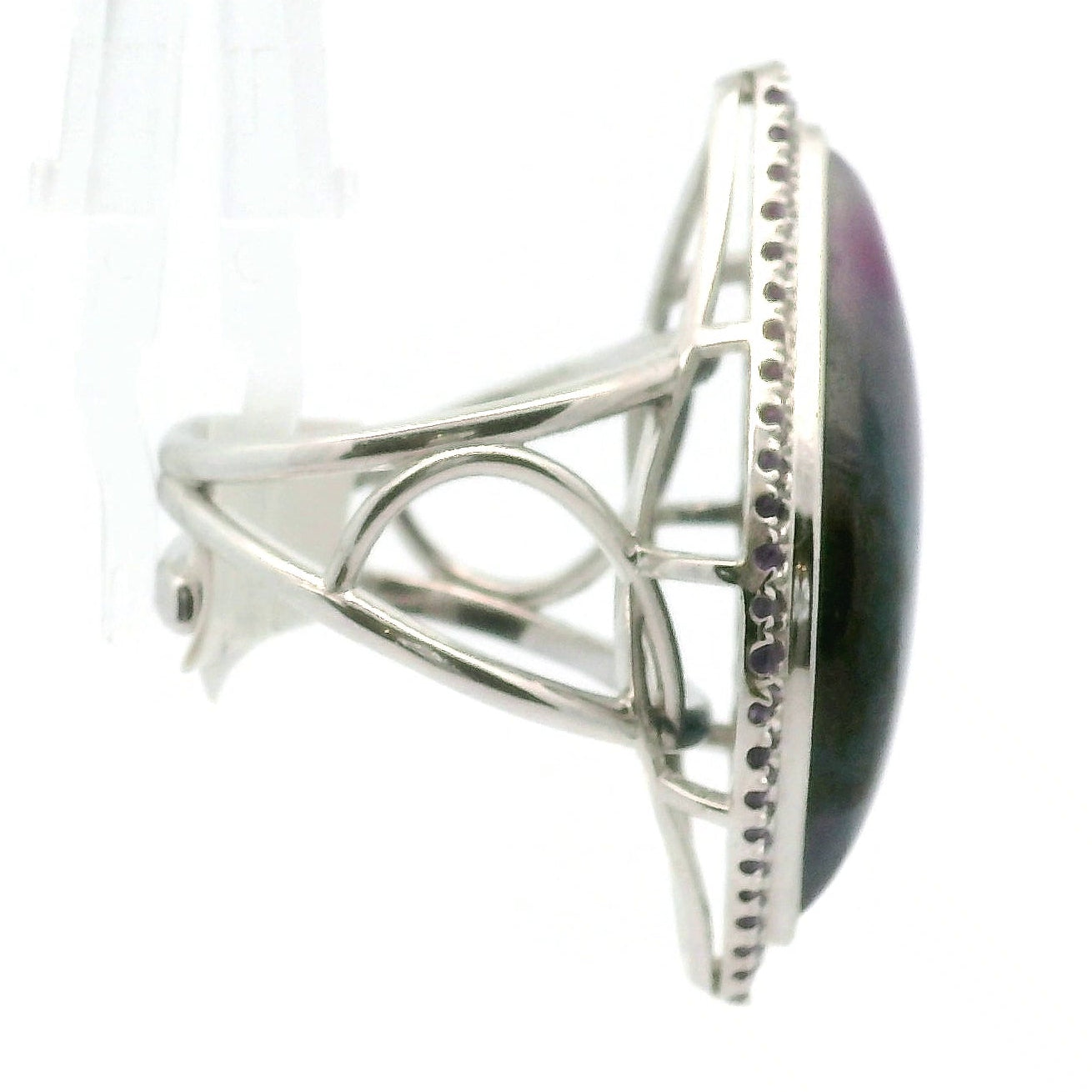 Sugilite with Amethyst Pavé Cuff Ring .925 Silver for Intuition and Clarity