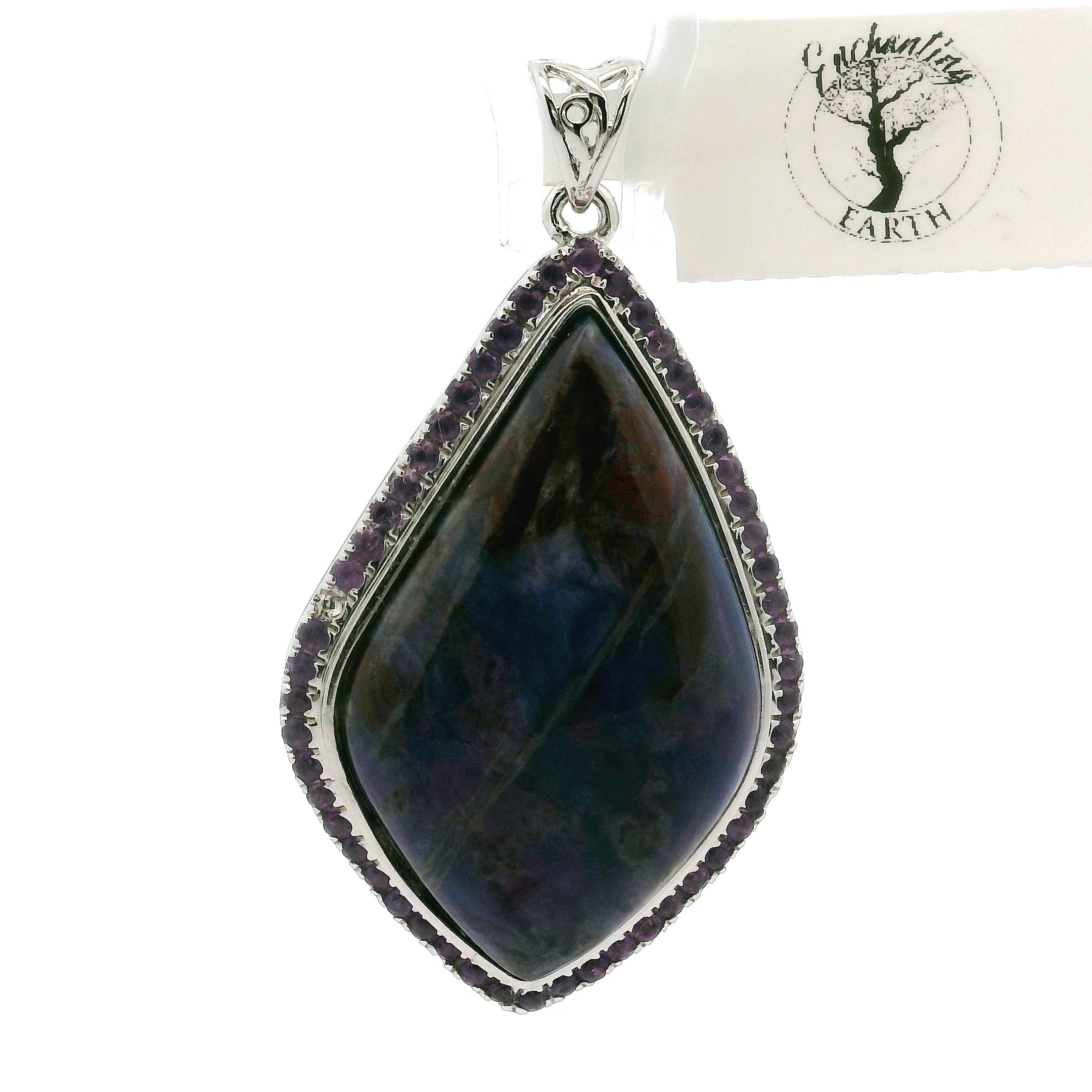 Sugilite with Amethyst Pavé Pendant .925 Silver for Intuition and Clarity