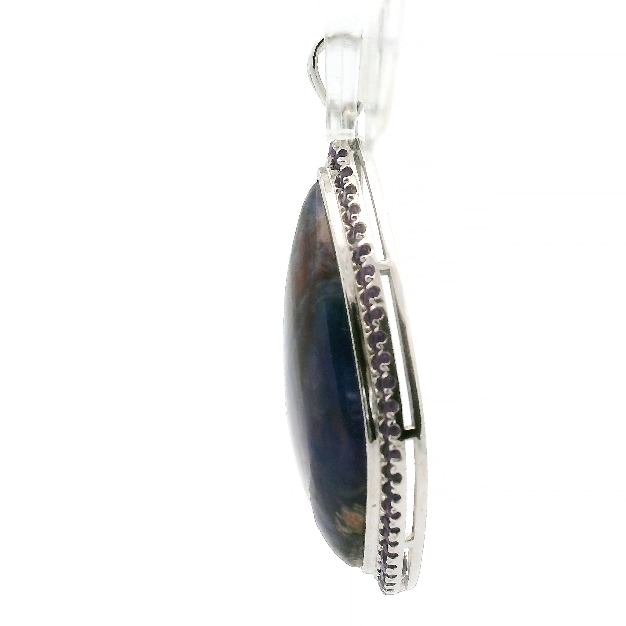 Sugilite with Amethyst Pavé Pendant .925 Silver for Intuition and Clarity