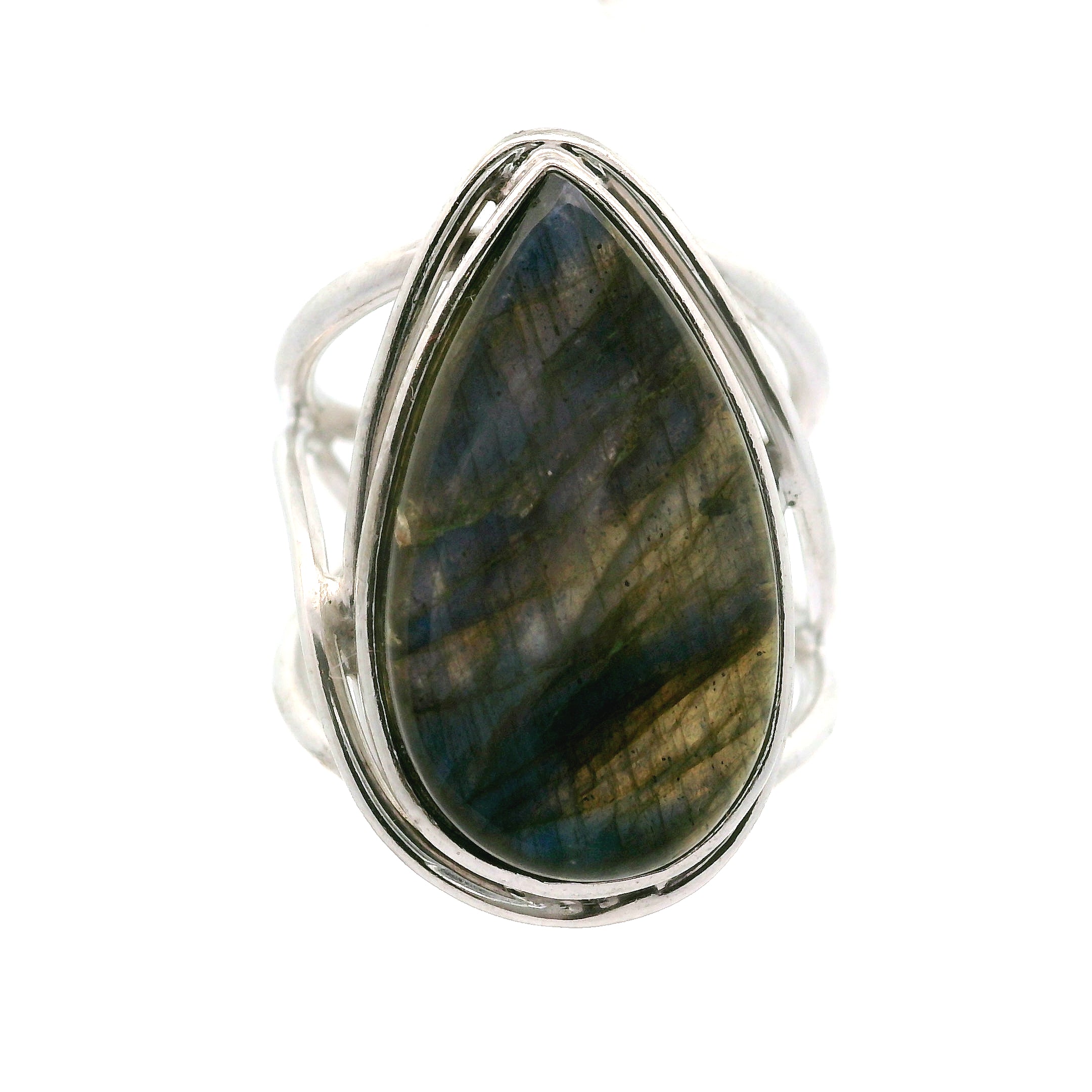 Labradorite Cuff Ring .925 Silver for Protection, Intuition and Guidance