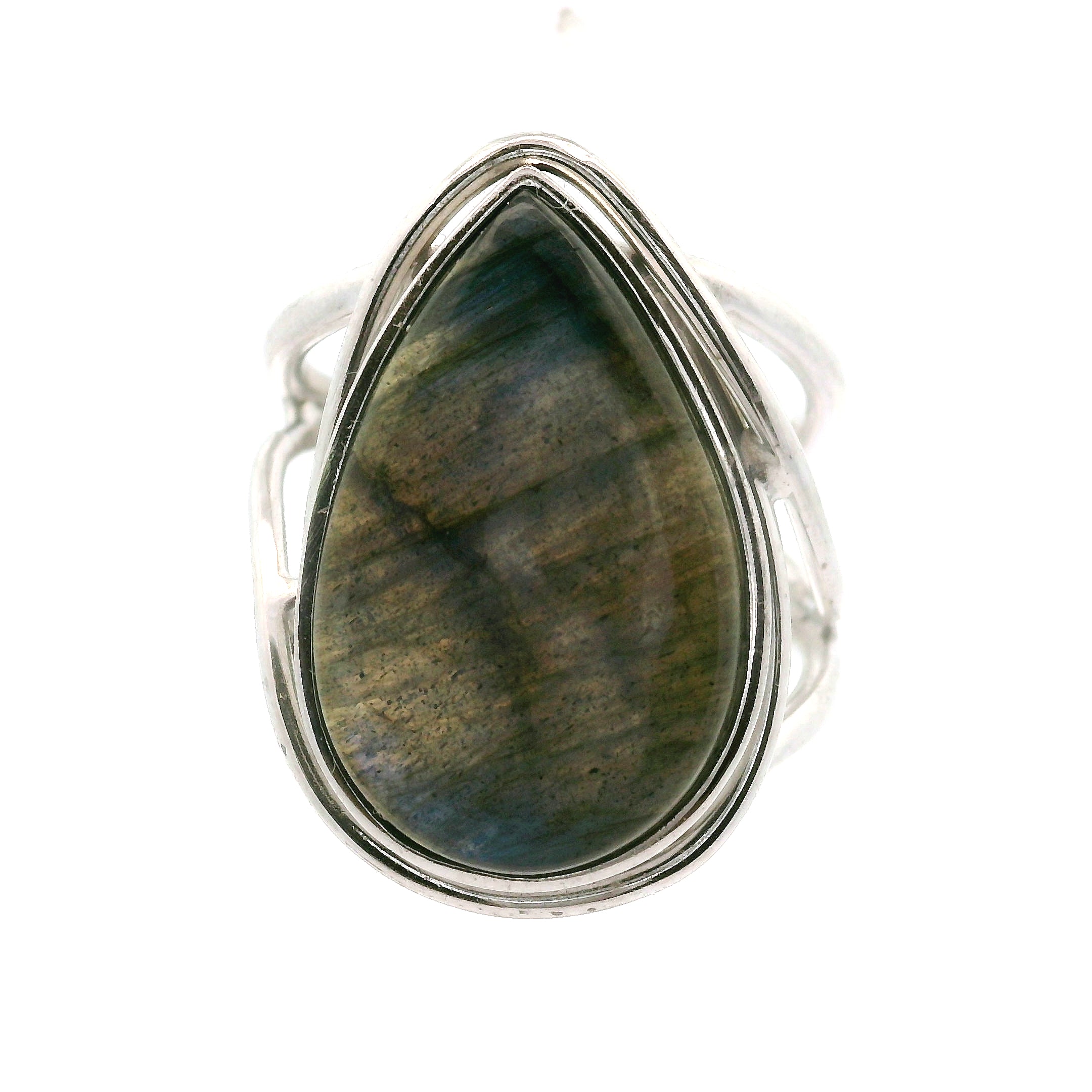 Labradorite Cuff Ring .925 Silver for Protection, Intuition and Guidance