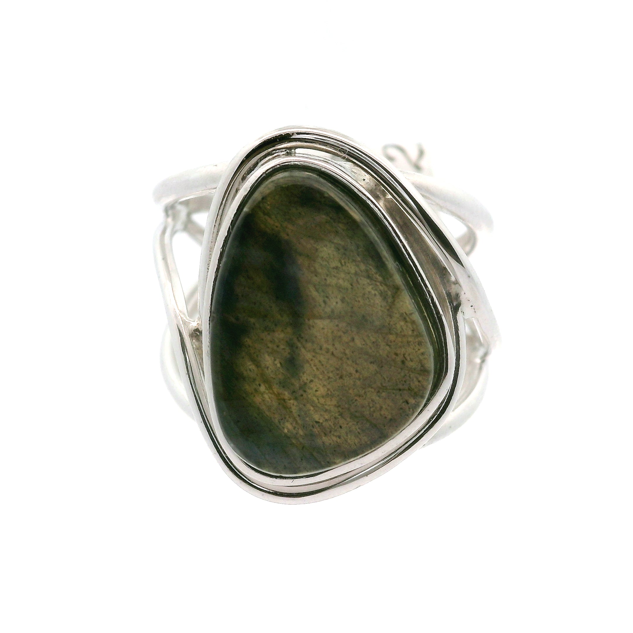 Labradorite Cuff Ring .925 Silver for Protection, Intuition and Guidance