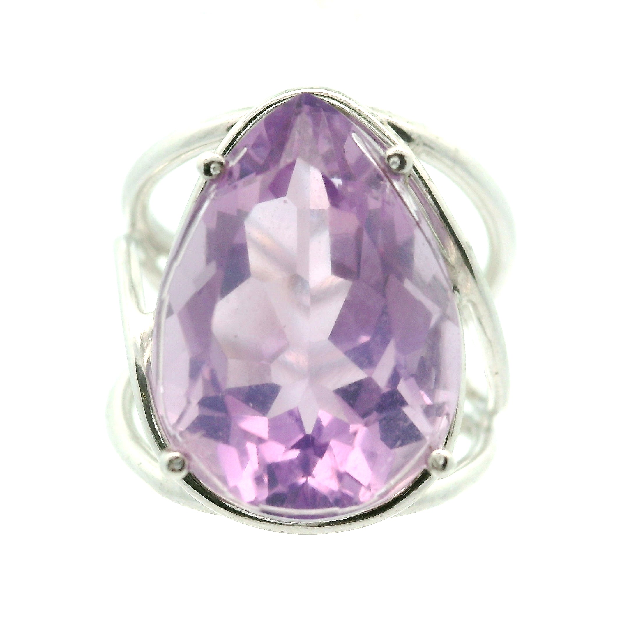 Lavender Moon Quartz Cuff Ring .925 Silver for Angelic Wisdom