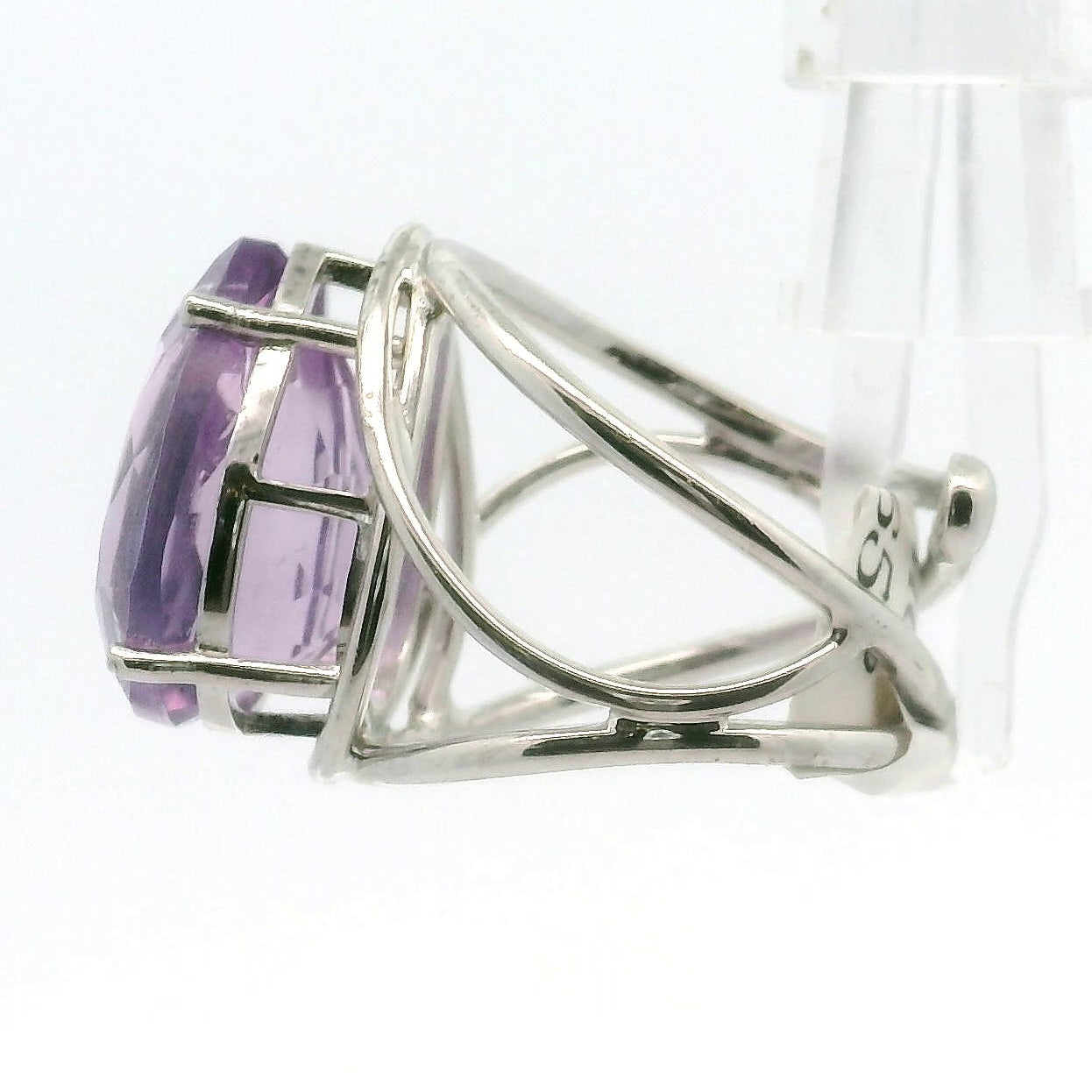 Lavender Moon Quartz Cuff Ring .925 Silver for Angelic Wisdom