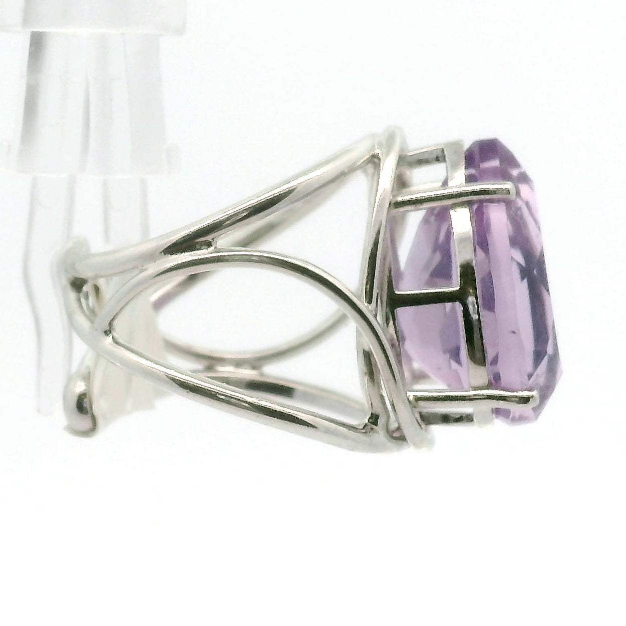 Lavender Moon Quartz Cuff Ring .925 Silver for Angelic Wisdom