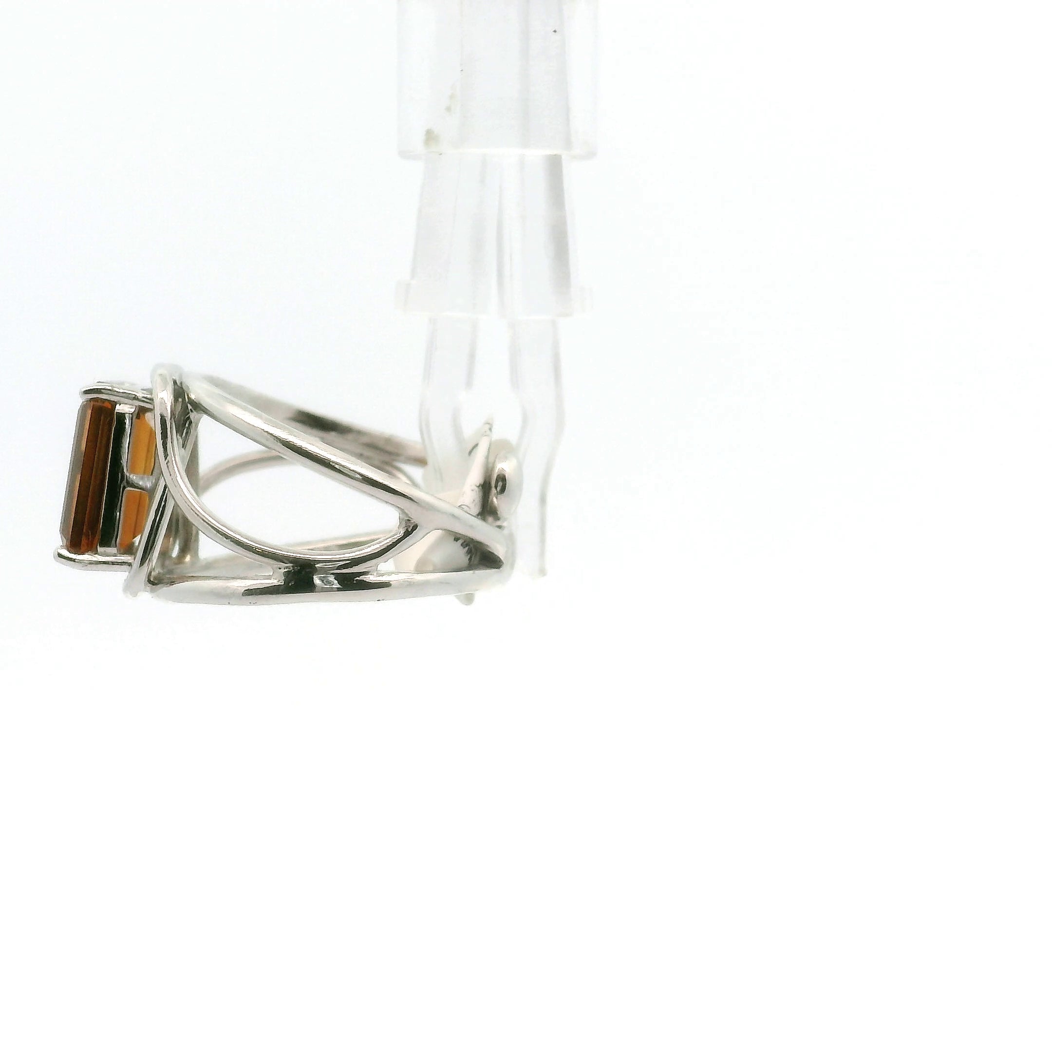 Citrine Emerald Cut Cuff Ring .925 Silver for Abundance, Intuition, Luck and Protection