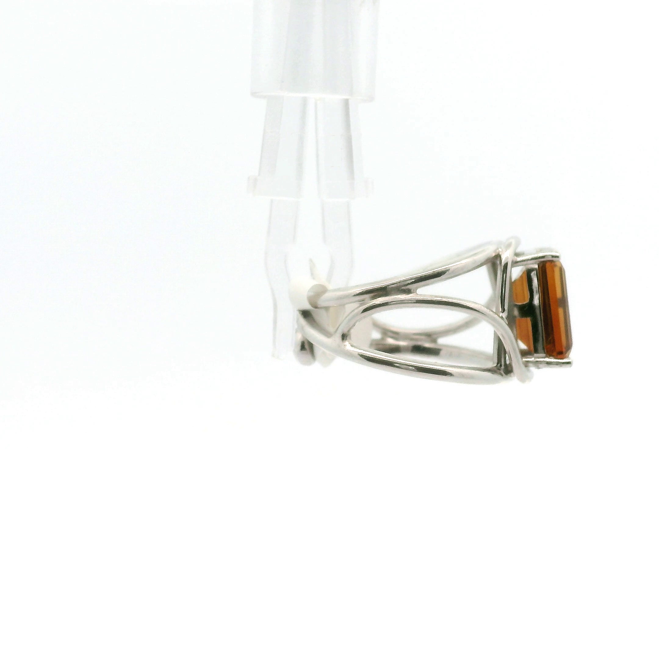 Citrine Emerald Cut Cuff Ring .925 Silver for Abundance, Intuition, Luck and Protection
