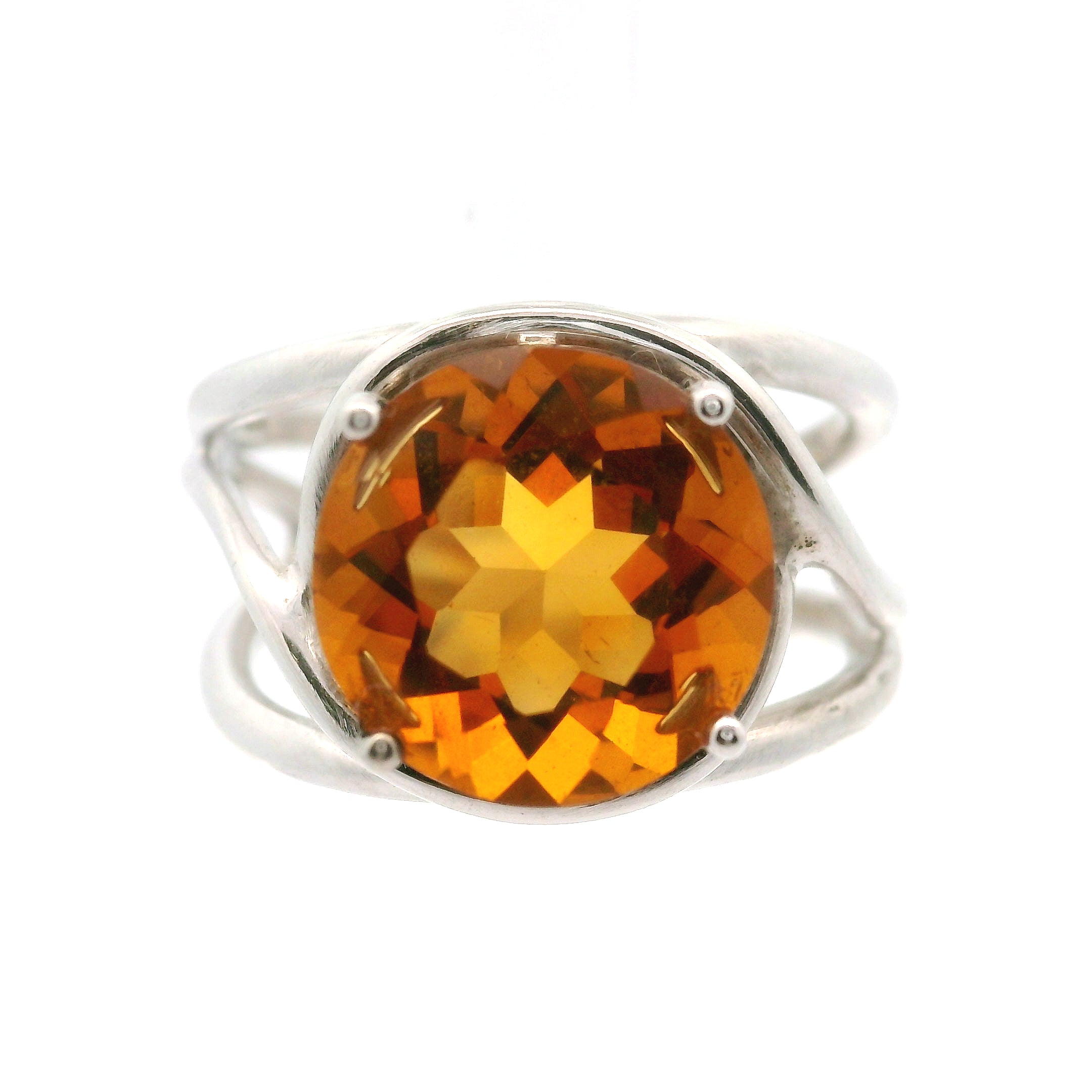 Citrine Radiant Cut Cuff Ring .925 Silver for Abundance, Intuition, Luck and Protection