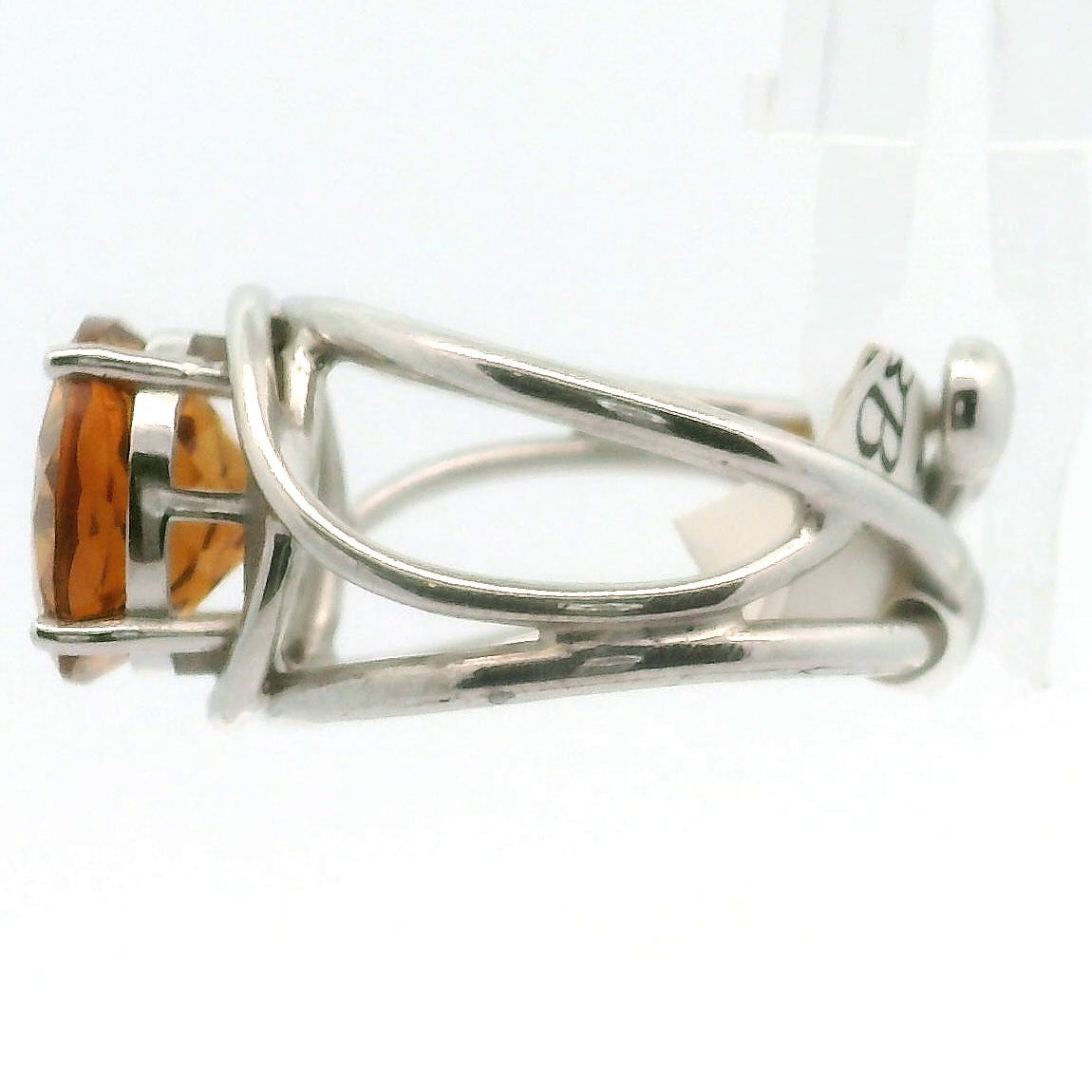 Citrine Radiant Cut Cuff Ring .925 Silver for Abundance, Intuition, Luck and Protection