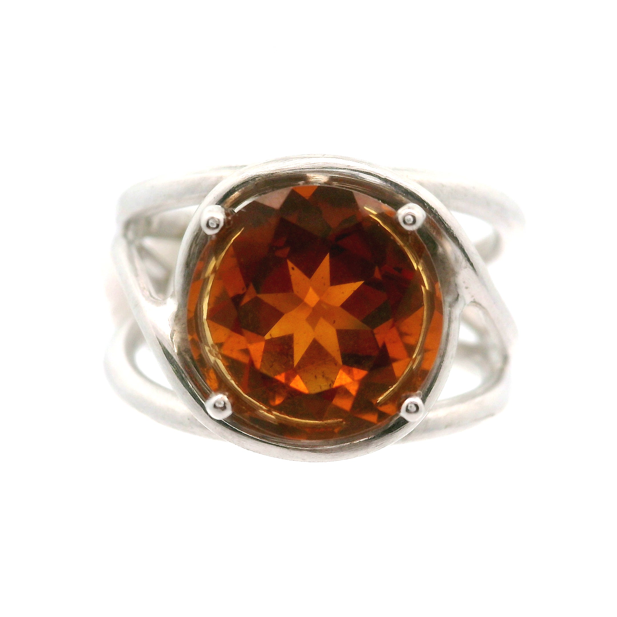 Citrine Radiant Cut Cuff Ring .925 Silver for Abundance, Intuition, Luck and Protection