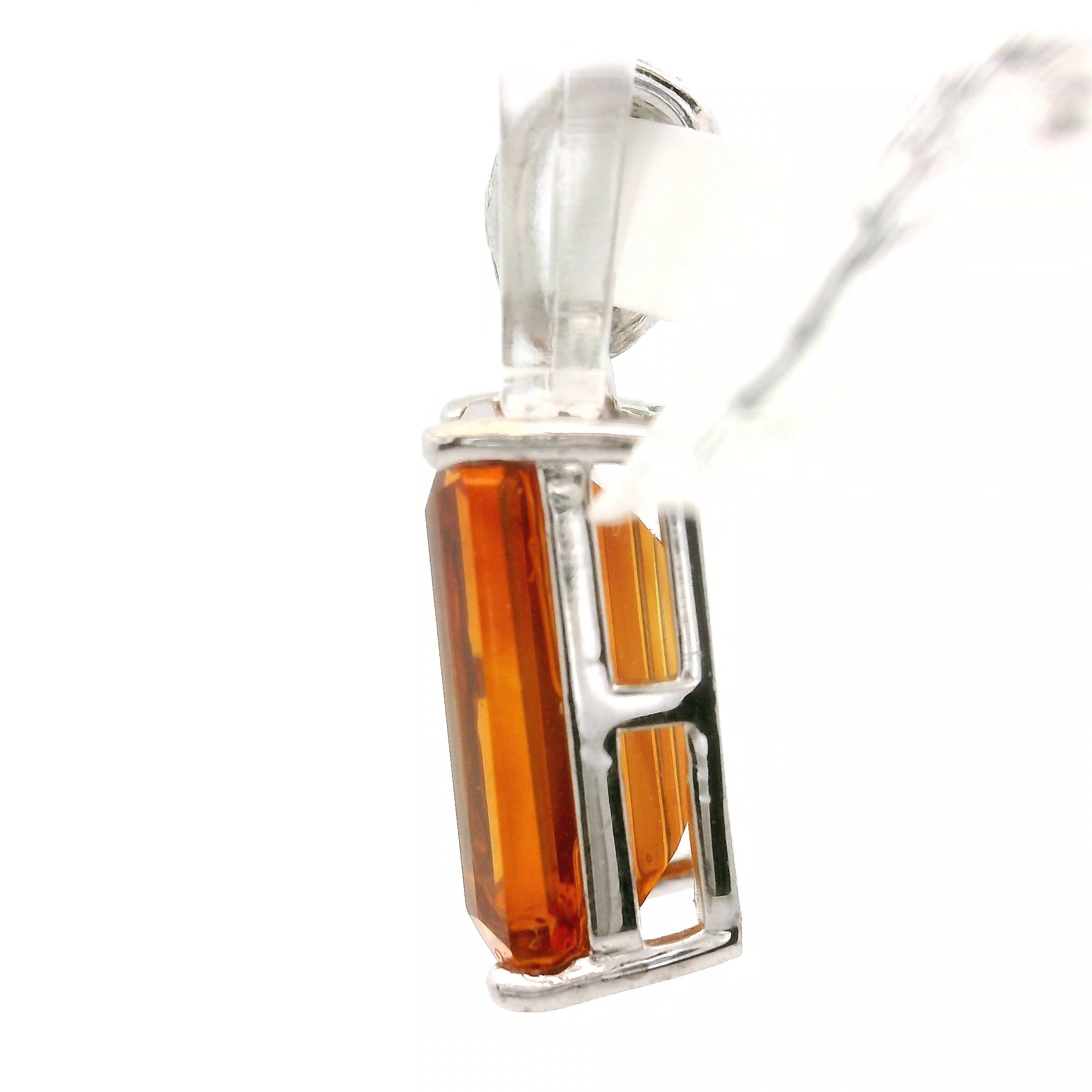 Citrine Emerald Cut Pendant .925 Silver for Abundance, Intuition, Luck and Protection