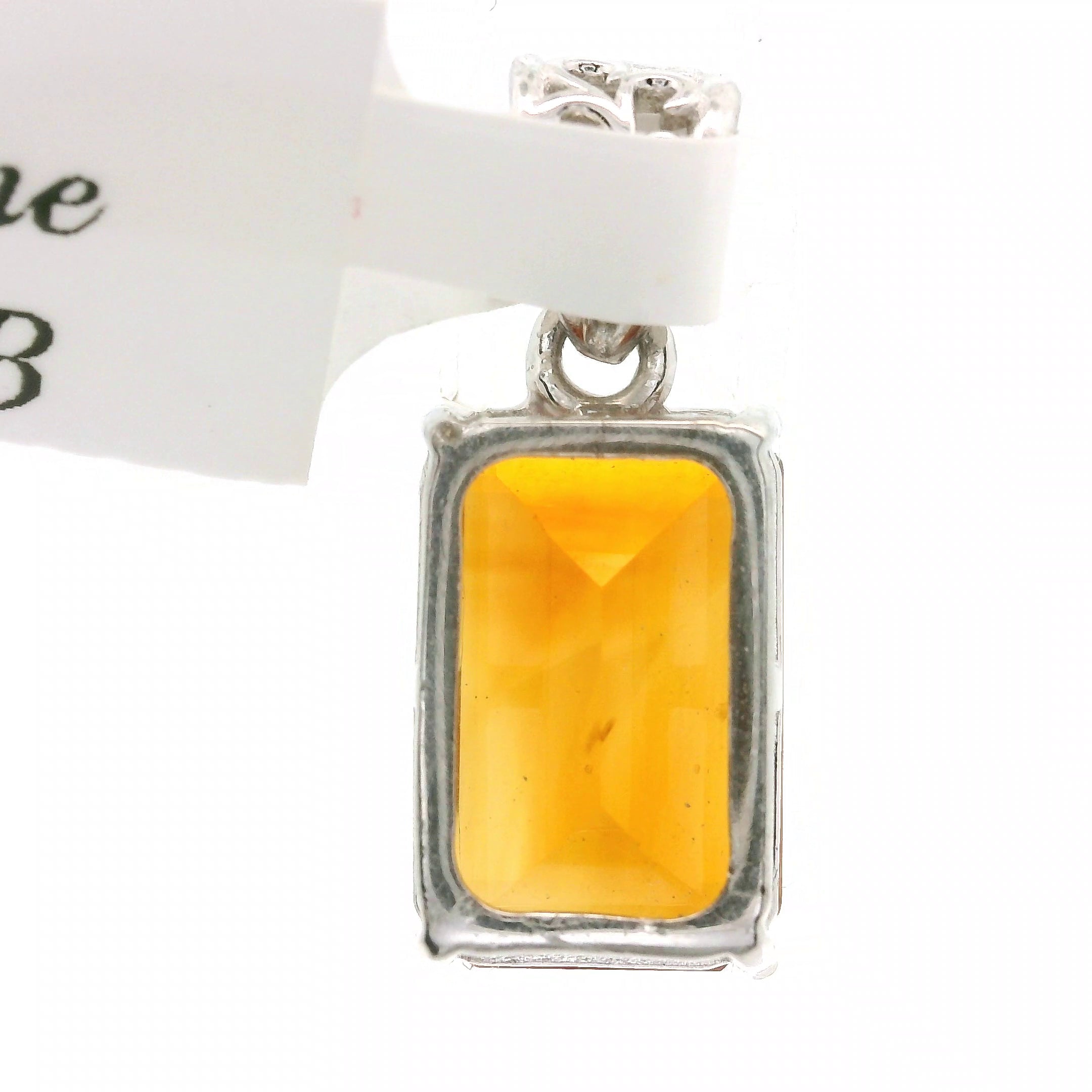 Citrine Emerald Cut Pendant .925 Silver for Abundance, Intuition, Luck and Protection