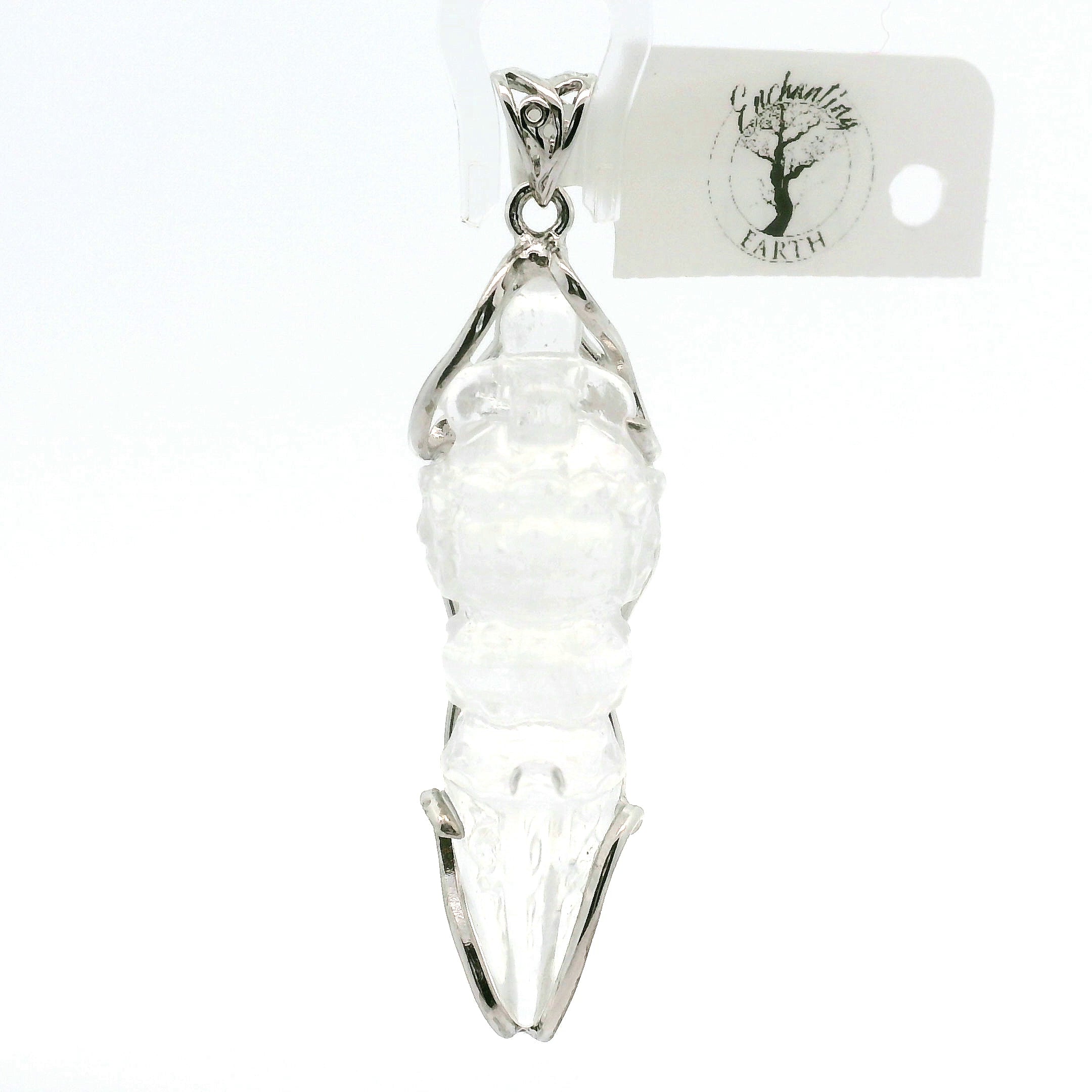 Phurba Carved Ritual Dagger Quartz Pendant .925 Sterling Silver for Destroying Emotional and Spiritual Obstacles