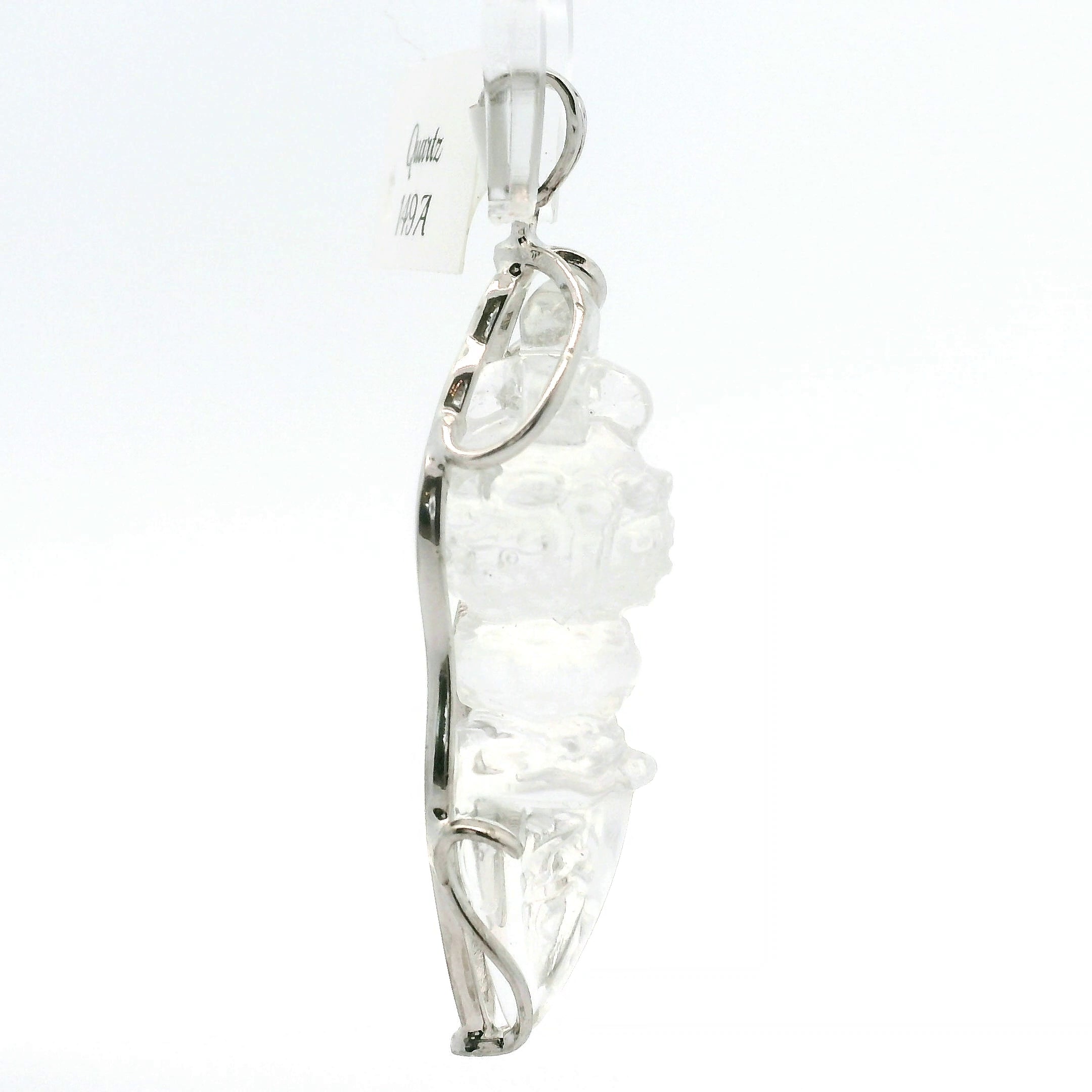 Phurba Carved Ritual Dagger Quartz Pendant .925 Sterling Silver for Destroying Emotional and Spiritual Obstacles