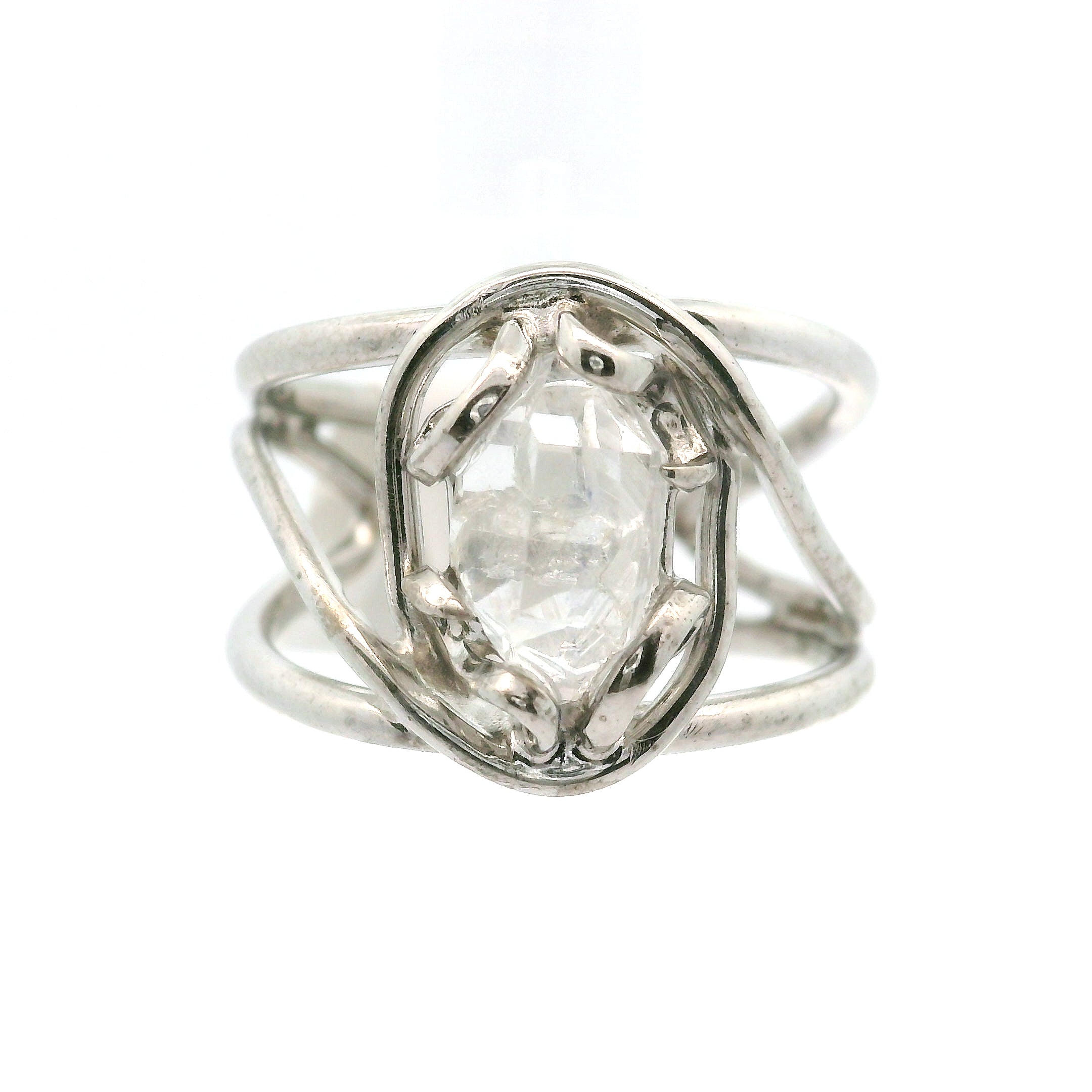 Herkimer Quartz Cuff Ring .925 Silver for Healing, Intention Setting and Manifesting your Desires