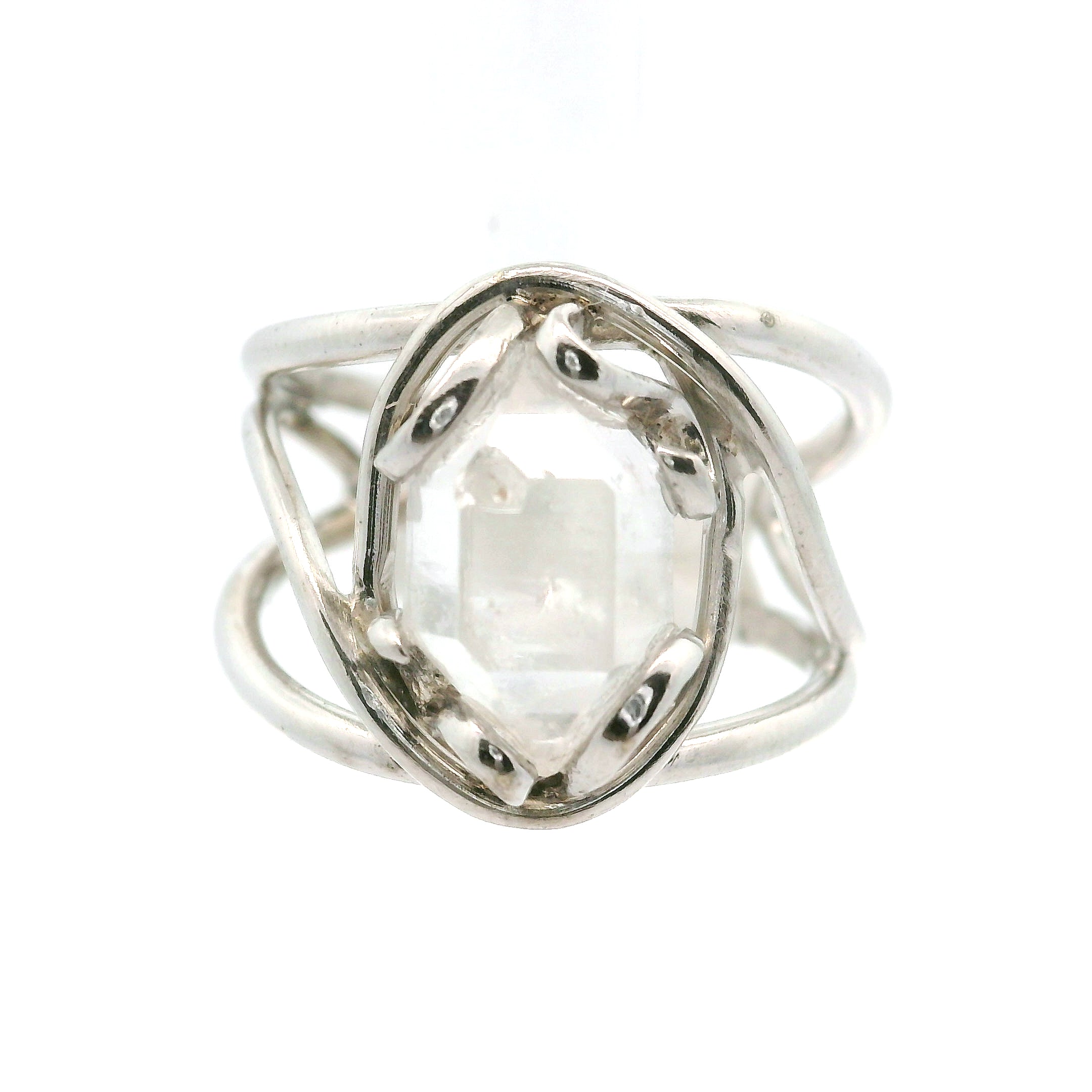 Herkimer Quartz Cuff Ring .925 Silver for Healing, Intention Setting and Manifesting your Desires