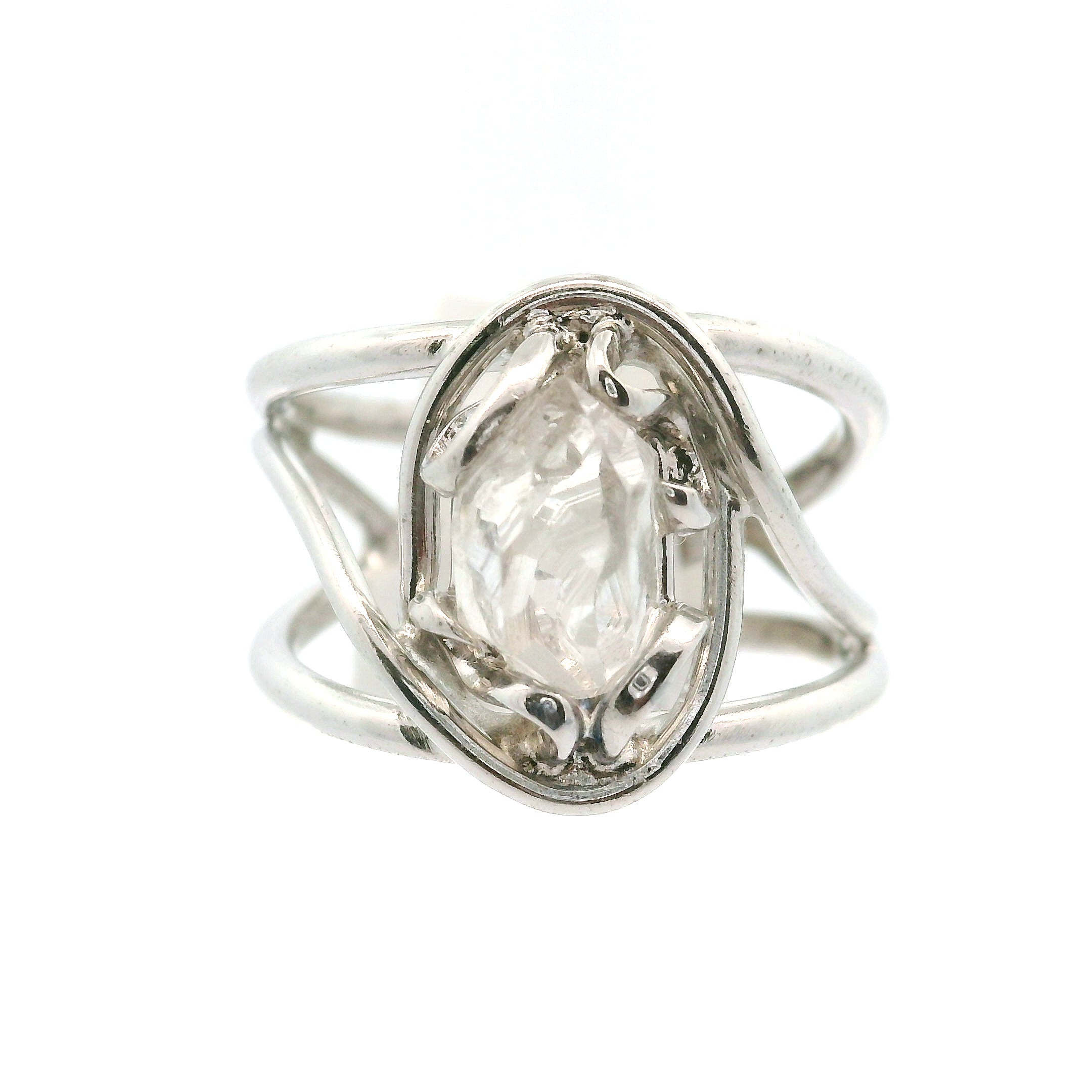 Herkimer Quartz Cuff Ring .925 Silver for Healing, Intention Setting and Manifesting your Desires