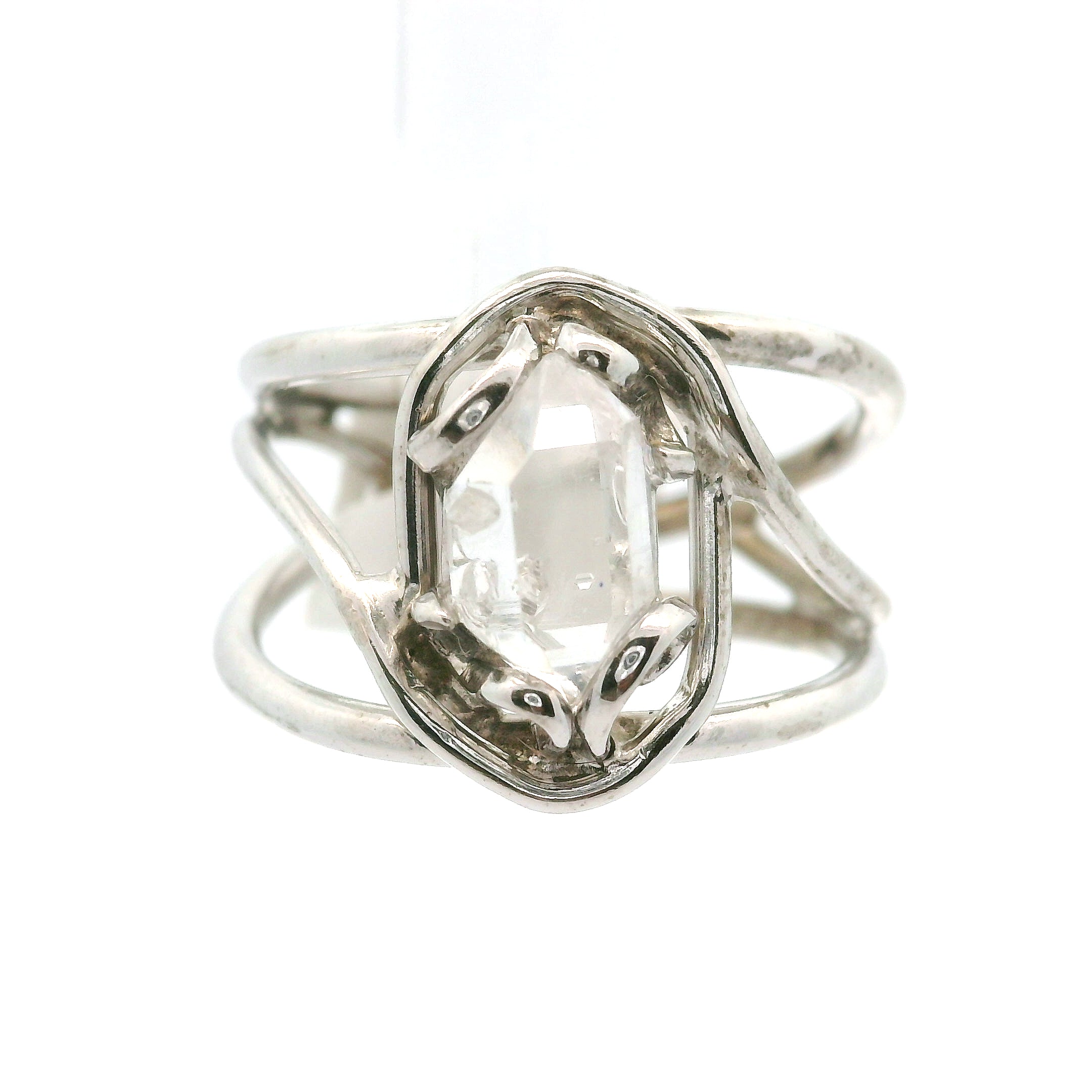 Herkimer Quartz Cuff Ring .925 Silver for Healing, Intention Setting and Manifesting your Desires