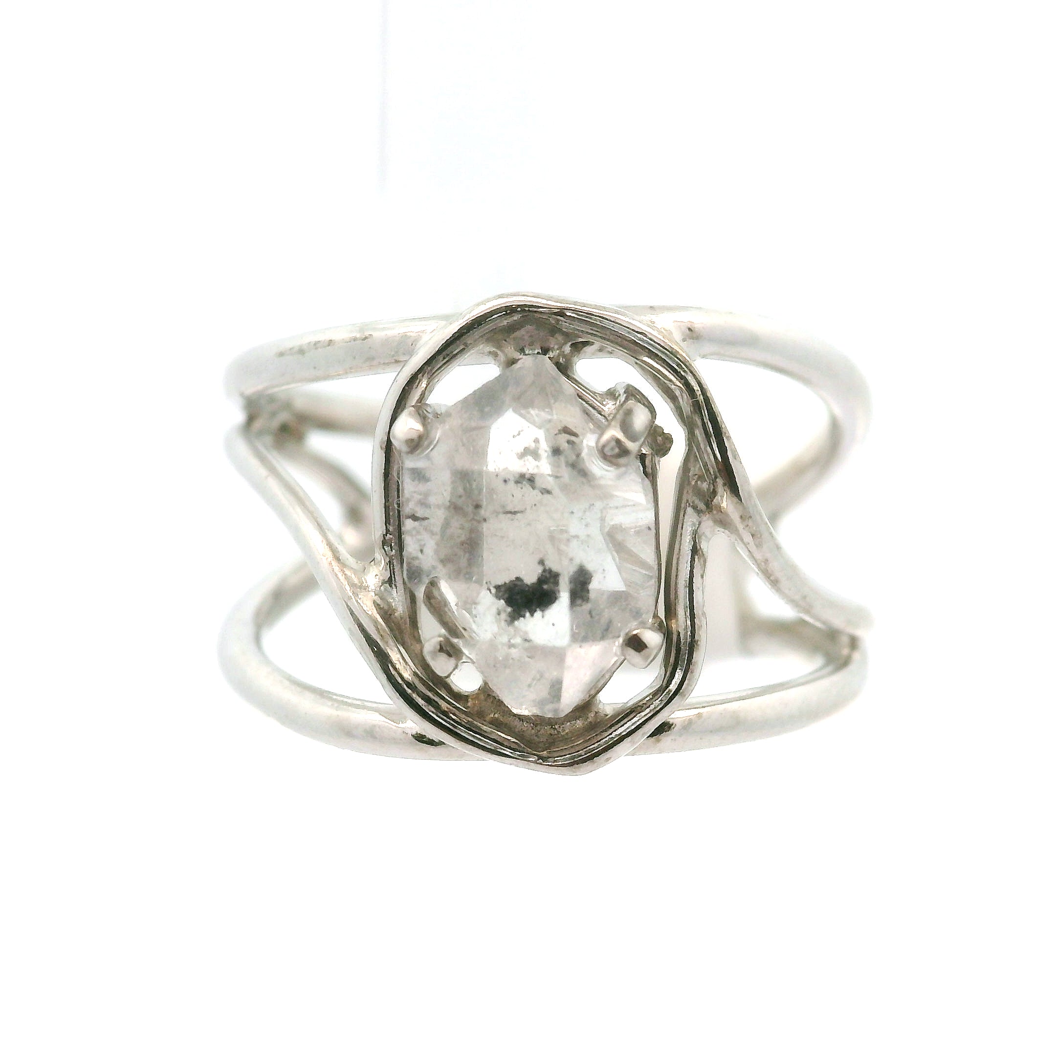 Herkimer Quartz Cuff Ring .925 Silver for Healing, Intention Setting and Manifesting your Desires