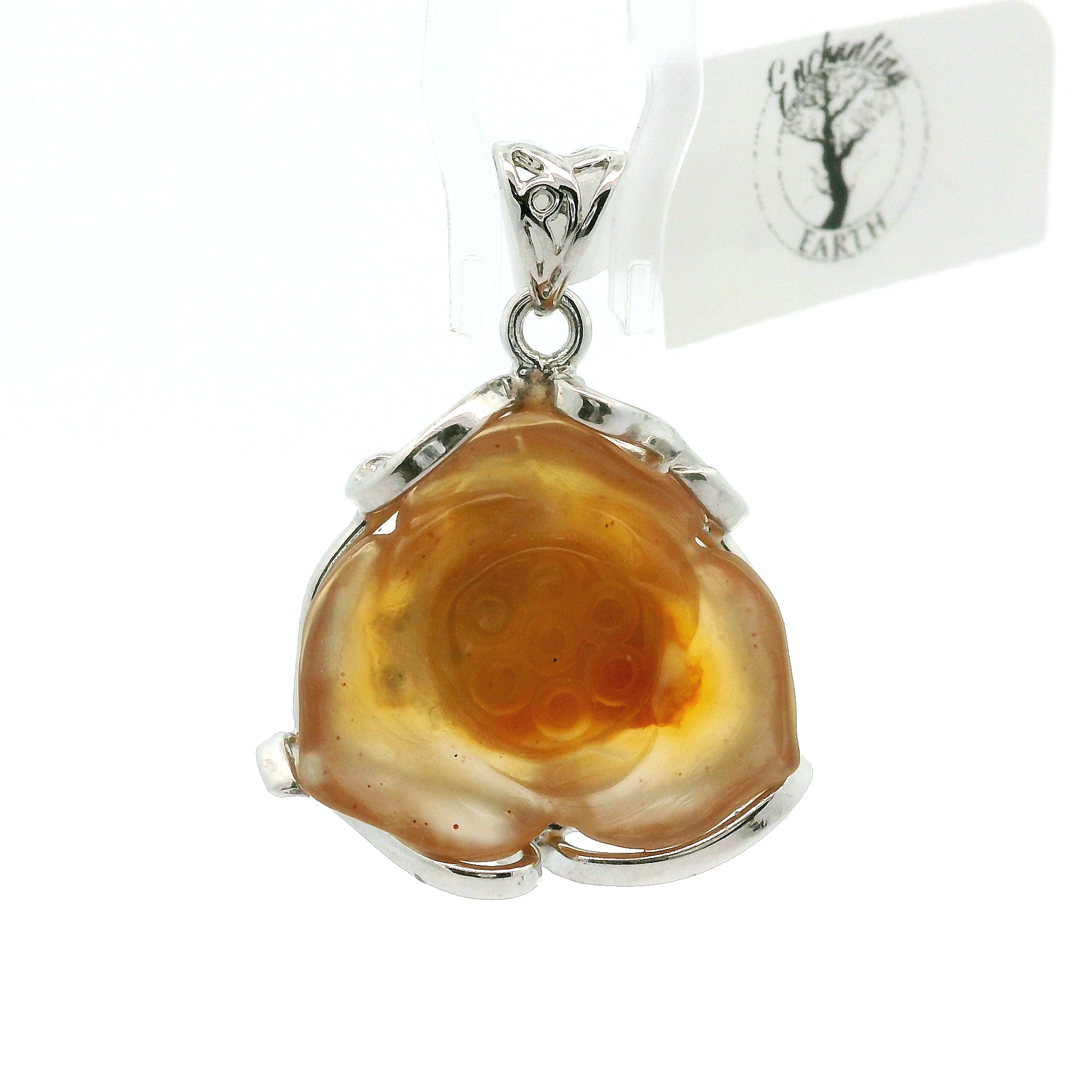 Gobi Candy Agate Carved Pendants .925 Sterling Sliver for Emotional Balancing and Intuitive Awareness