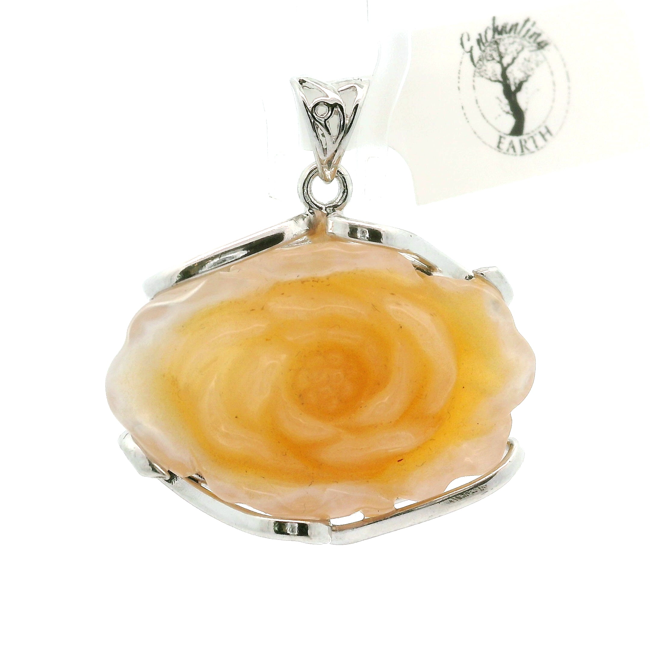 Gobi Candy Agate Carved Pendants .925 Sterling Sliver for Emotional Balancing and Intuitive Awareness