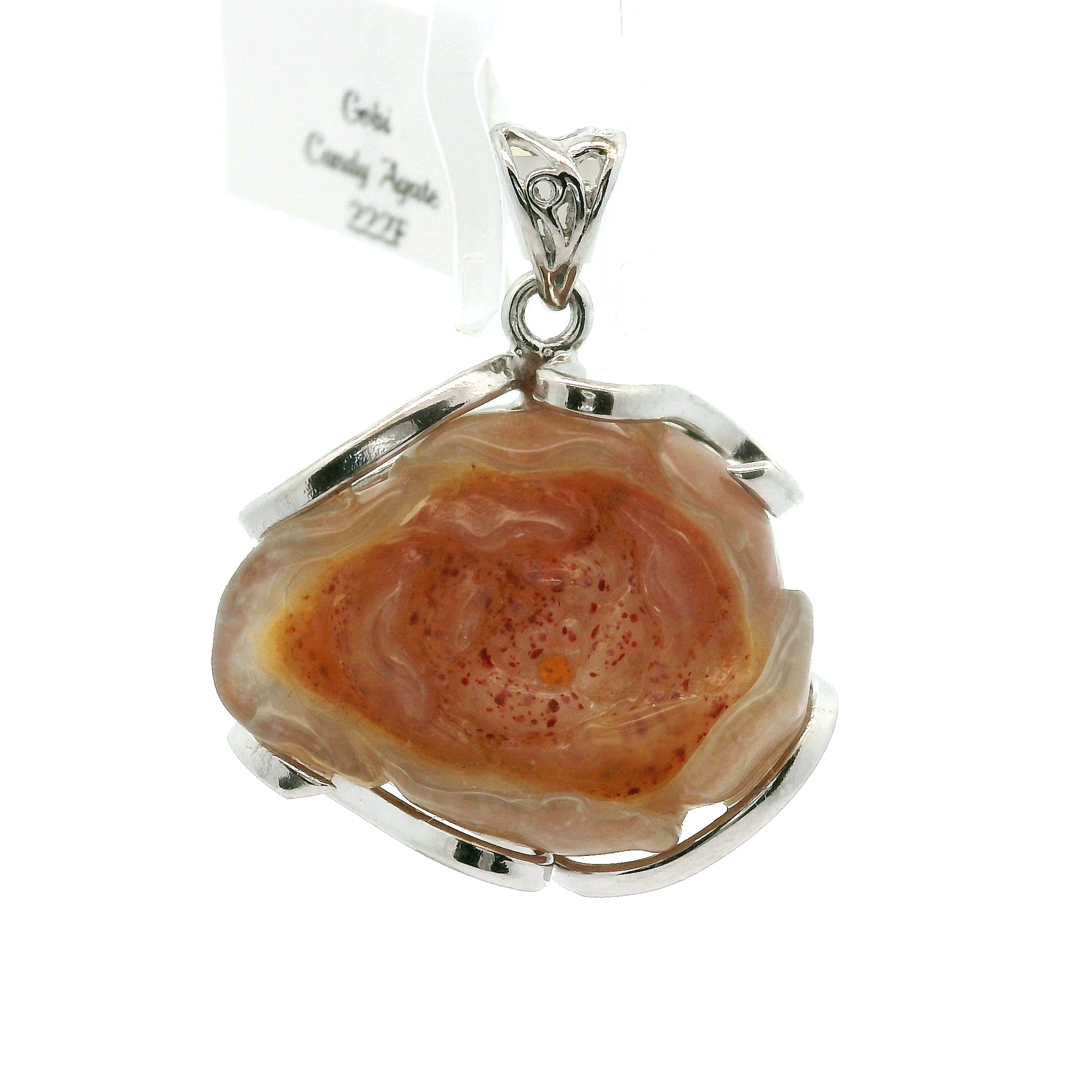 Gobi Candy Agate Carved Pendants .925 Sterling Sliver for Emotional Balancing and Intuitive Awareness