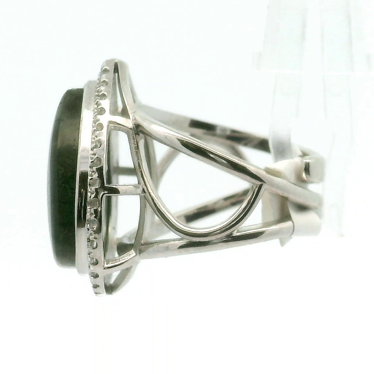 Labradorite with Zircon Pavé Cuff Ring .925 Silver for Protection, Intuition and Guidance