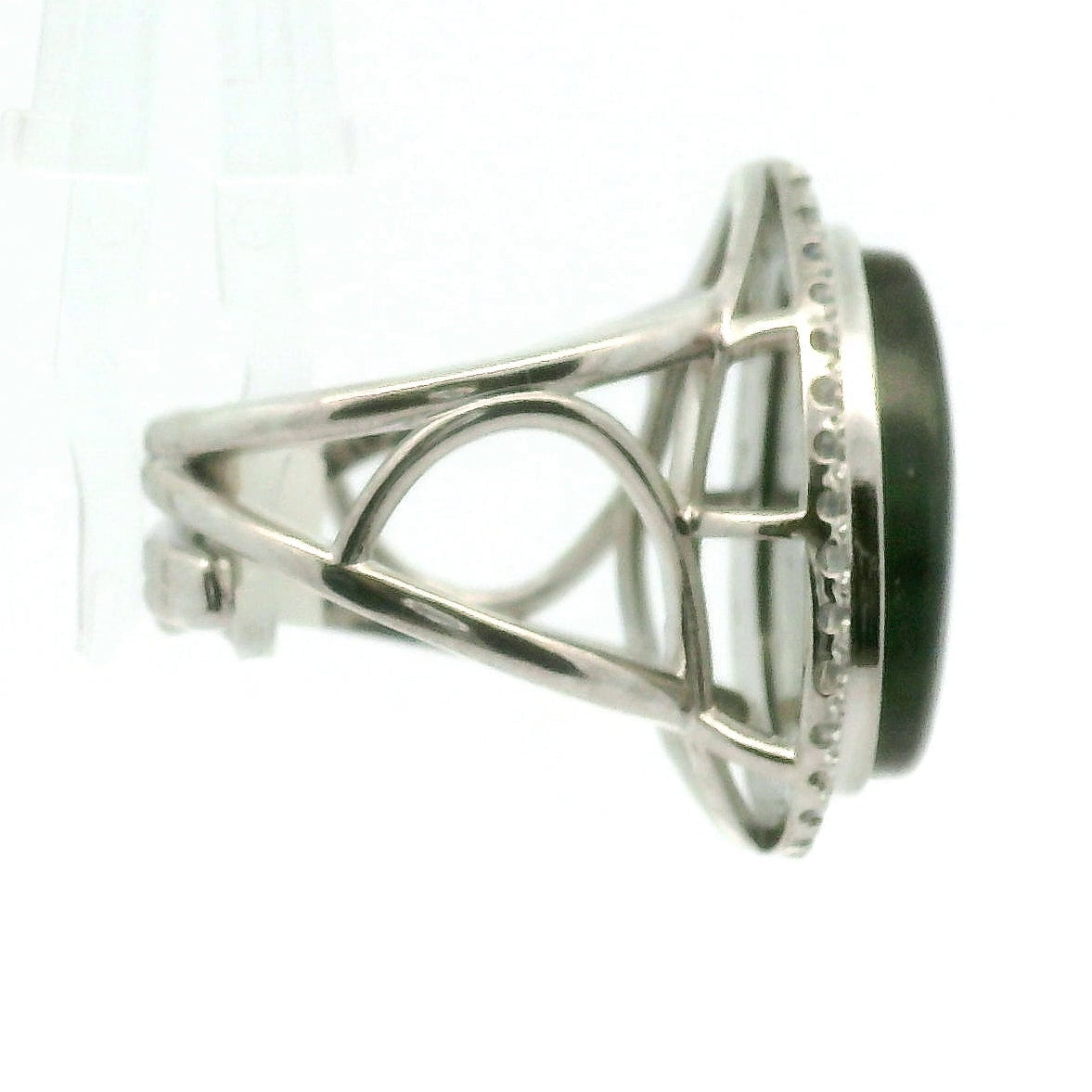 Labradorite with Zircon Pavé Cuff Ring .925 Silver for Protection, Intuition and Guidance