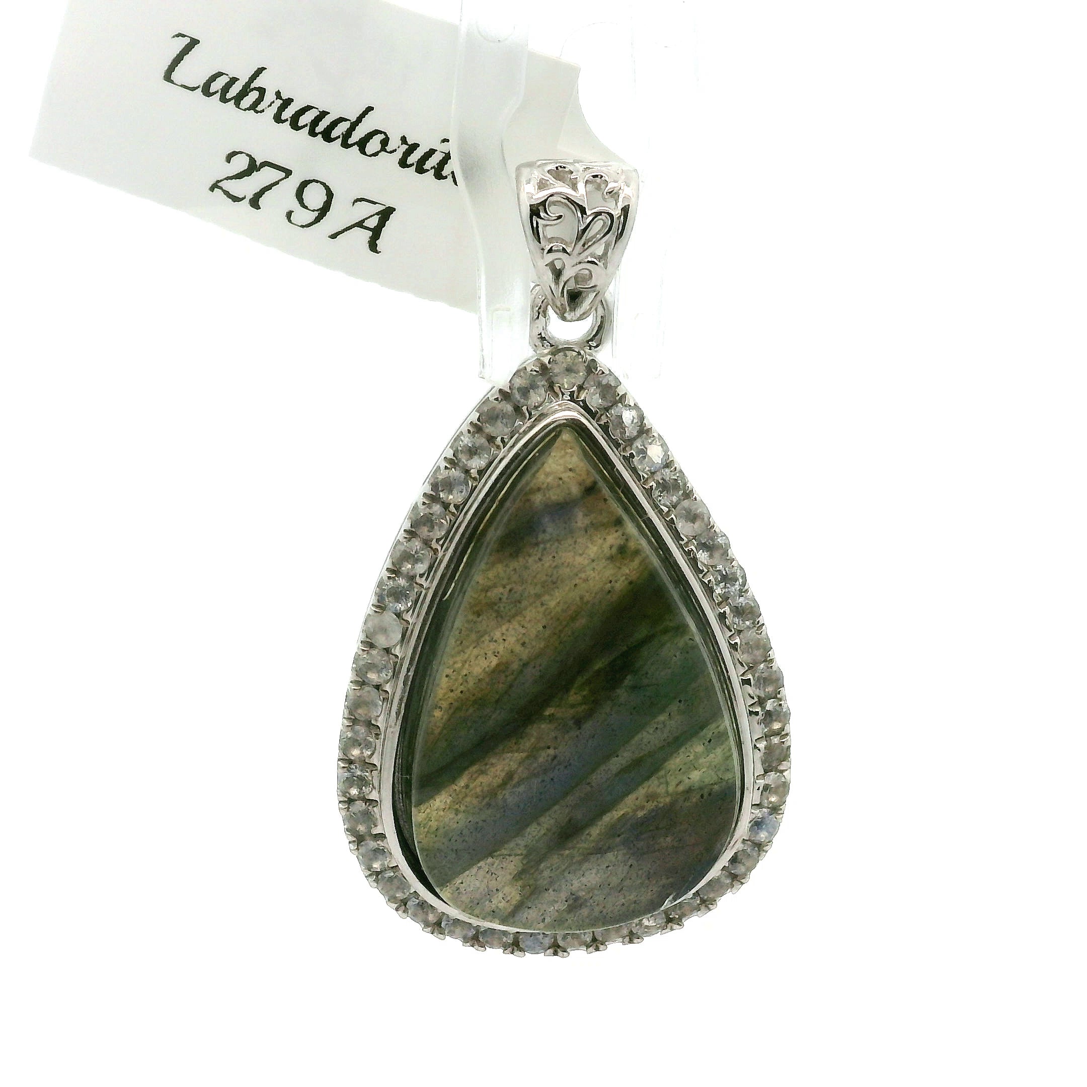 Labradorite with Zircon Pavé Pendant .925 Silver for Protection, Intuition and Guidance