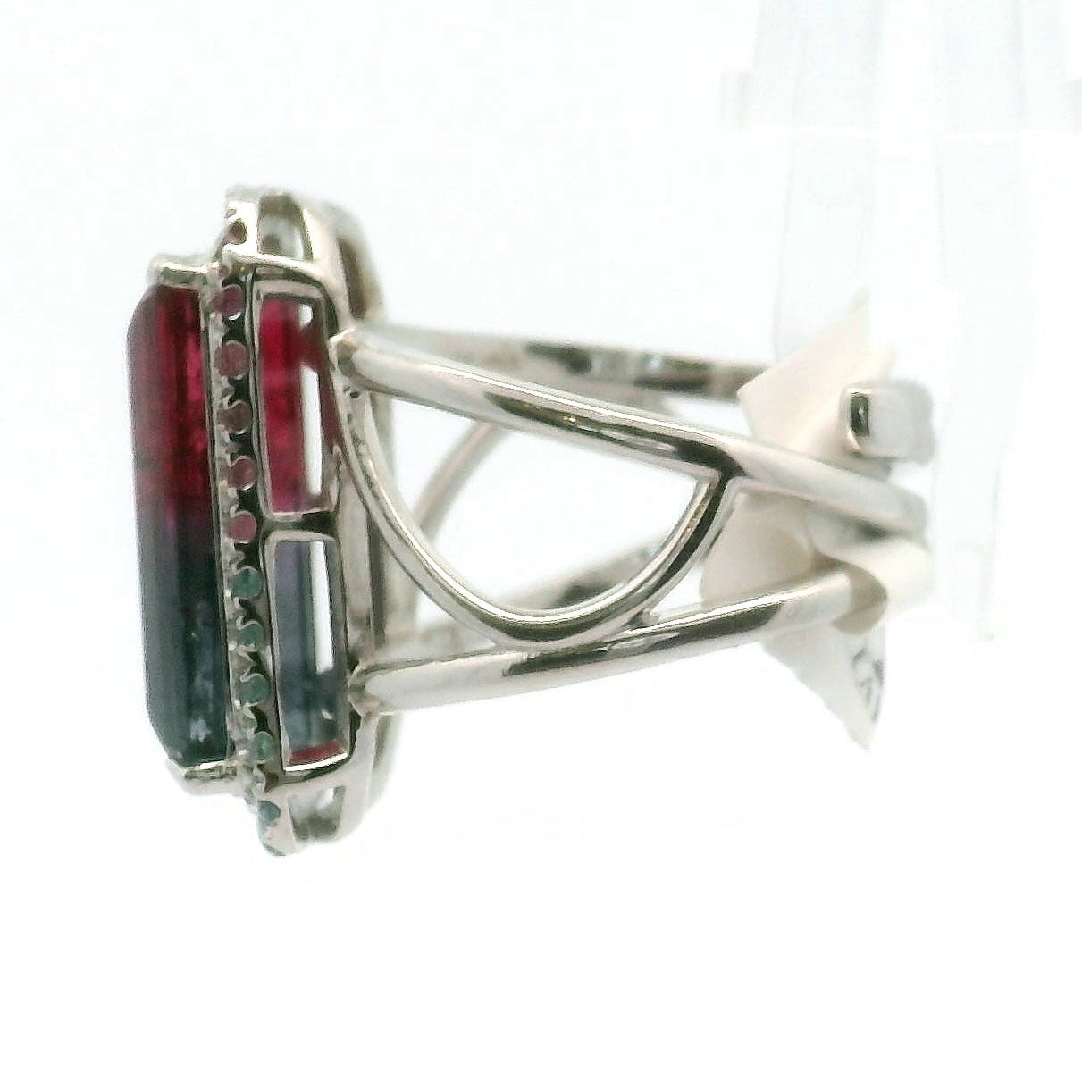 Bi-Color Pink & Blue Tourmaline Pavé Rings .925 Silver for Meditation, Relationships and Happiness
