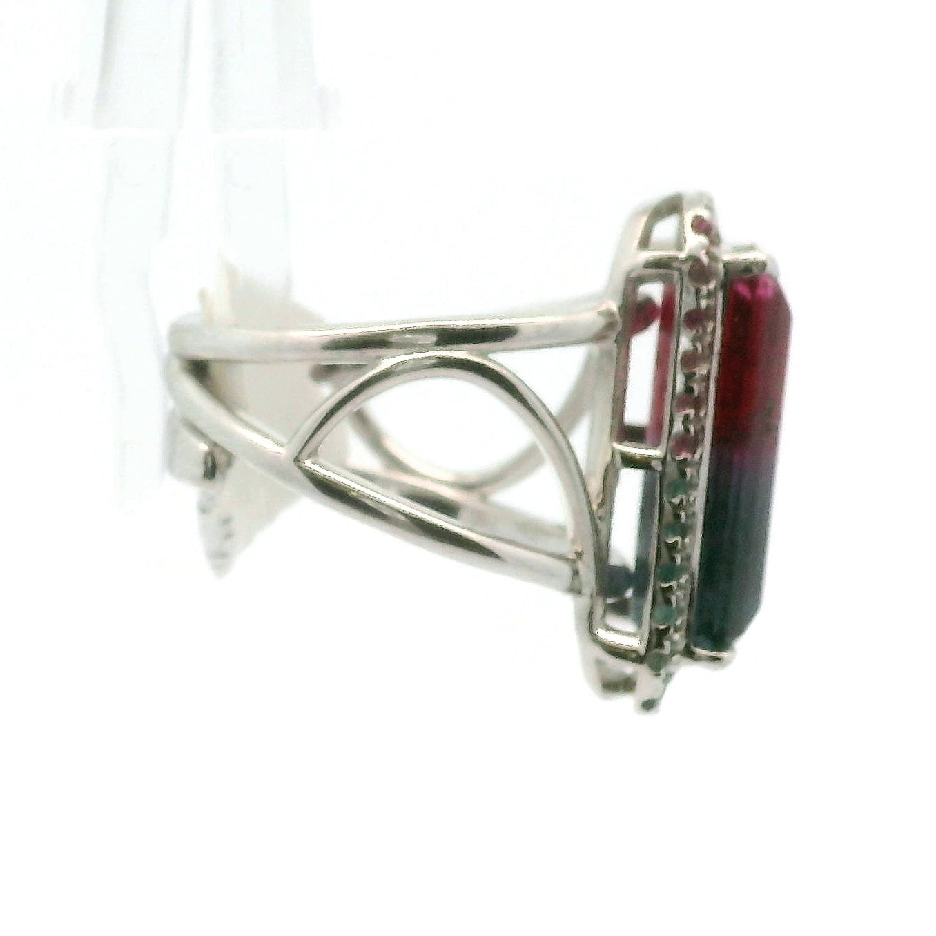 Bi-Color Pink & Blue Tourmaline Pavé Rings .925 Silver for Meditation, Relationships and Happiness