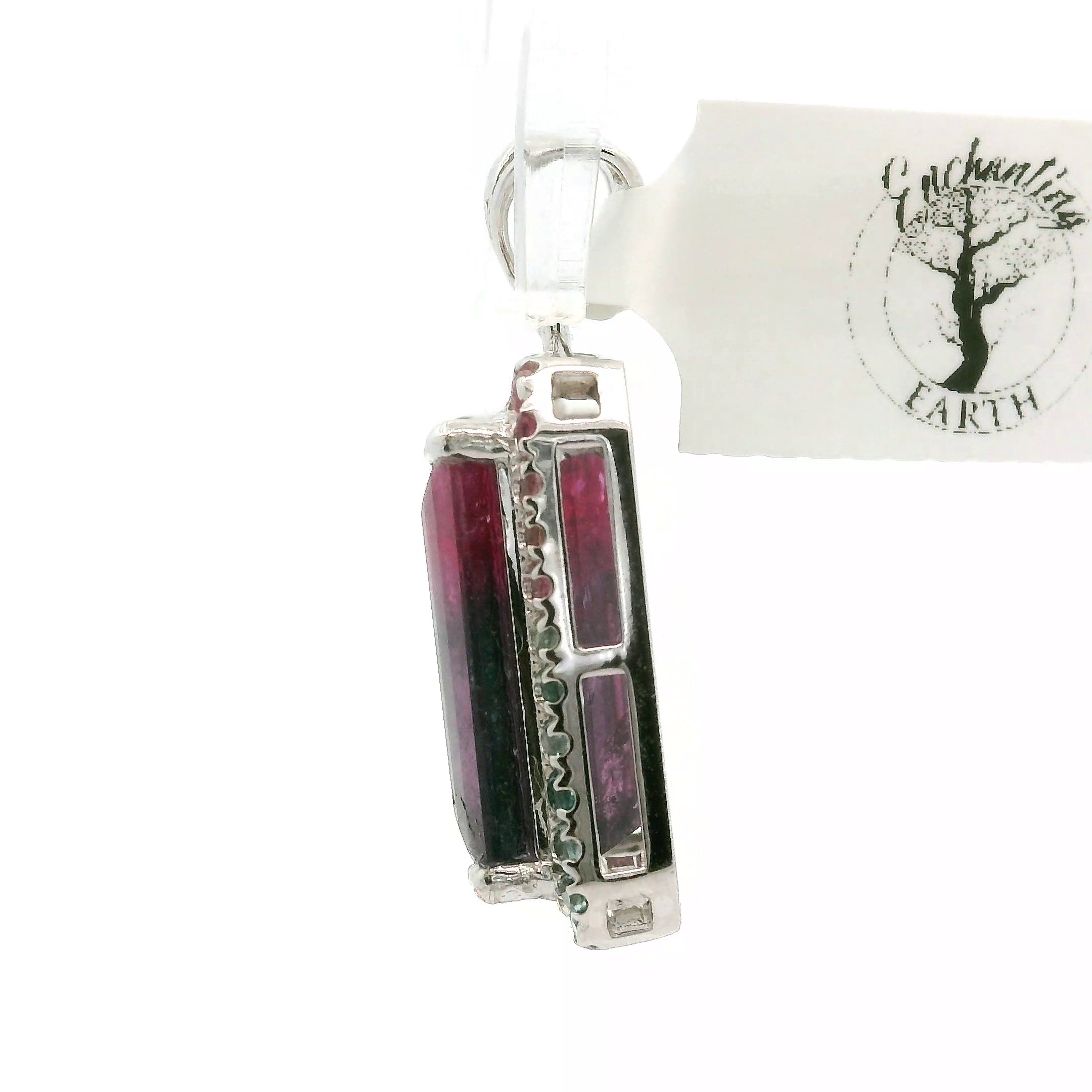 Bi-Color Pink & Blue Tourmaline Pavé Pendants .925 Silver for Meditation, Relationships and Happiness