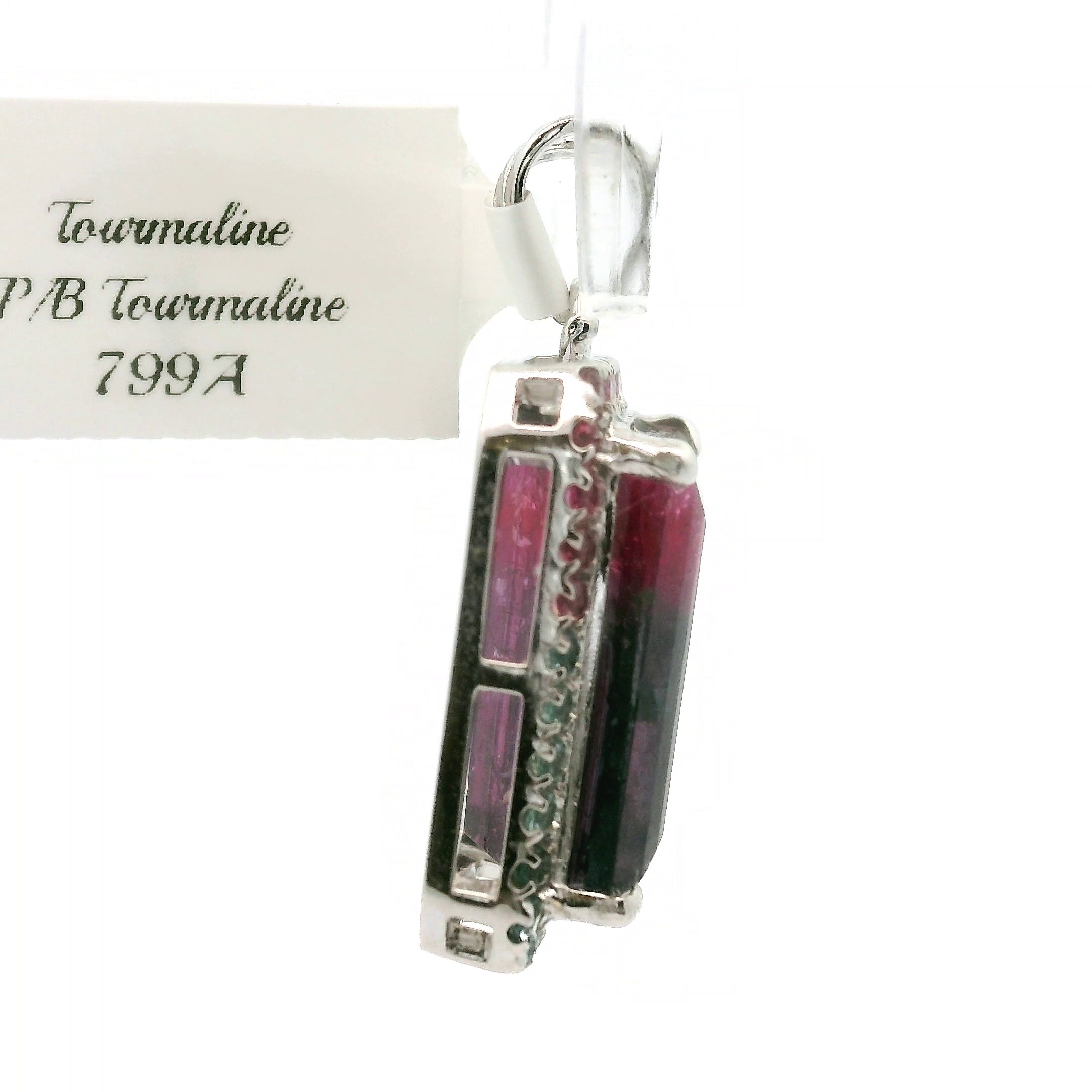 Bi-Color Pink & Blue Tourmaline Pavé Pendants .925 Silver for Meditation, Relationships and Happiness