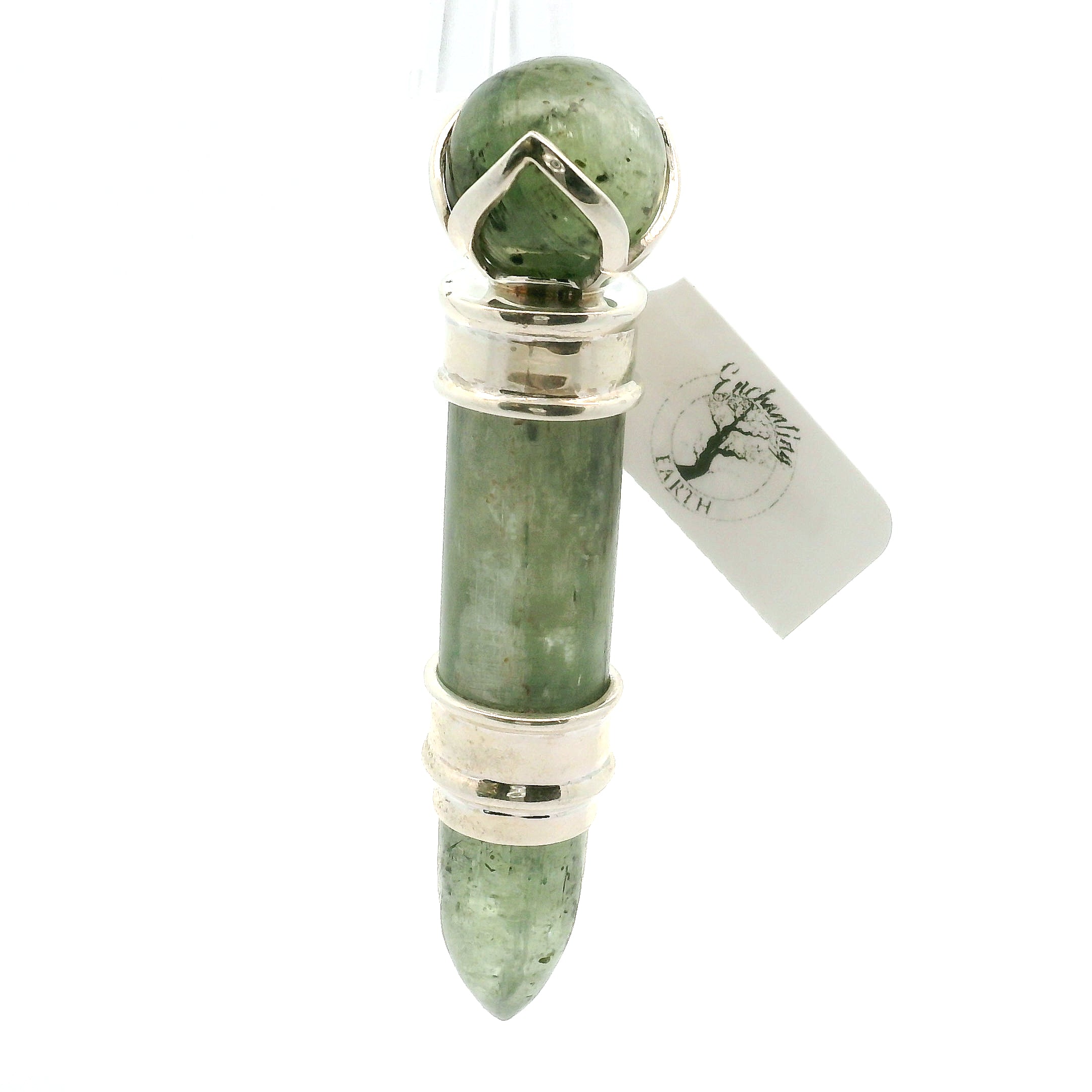 Green Kyanite Wandlet .925 Silver for Aura Cleansing and Harmonizing