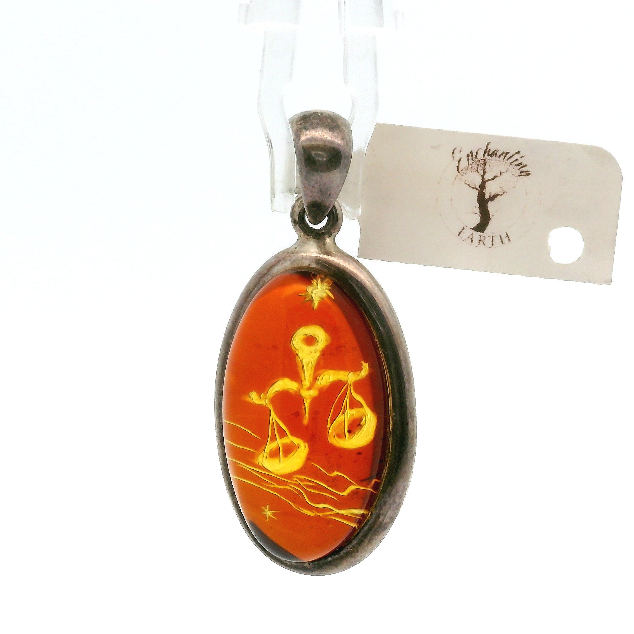 Baltic Amber Zodiac Pendant .925 Silver for Prosperity and Joy