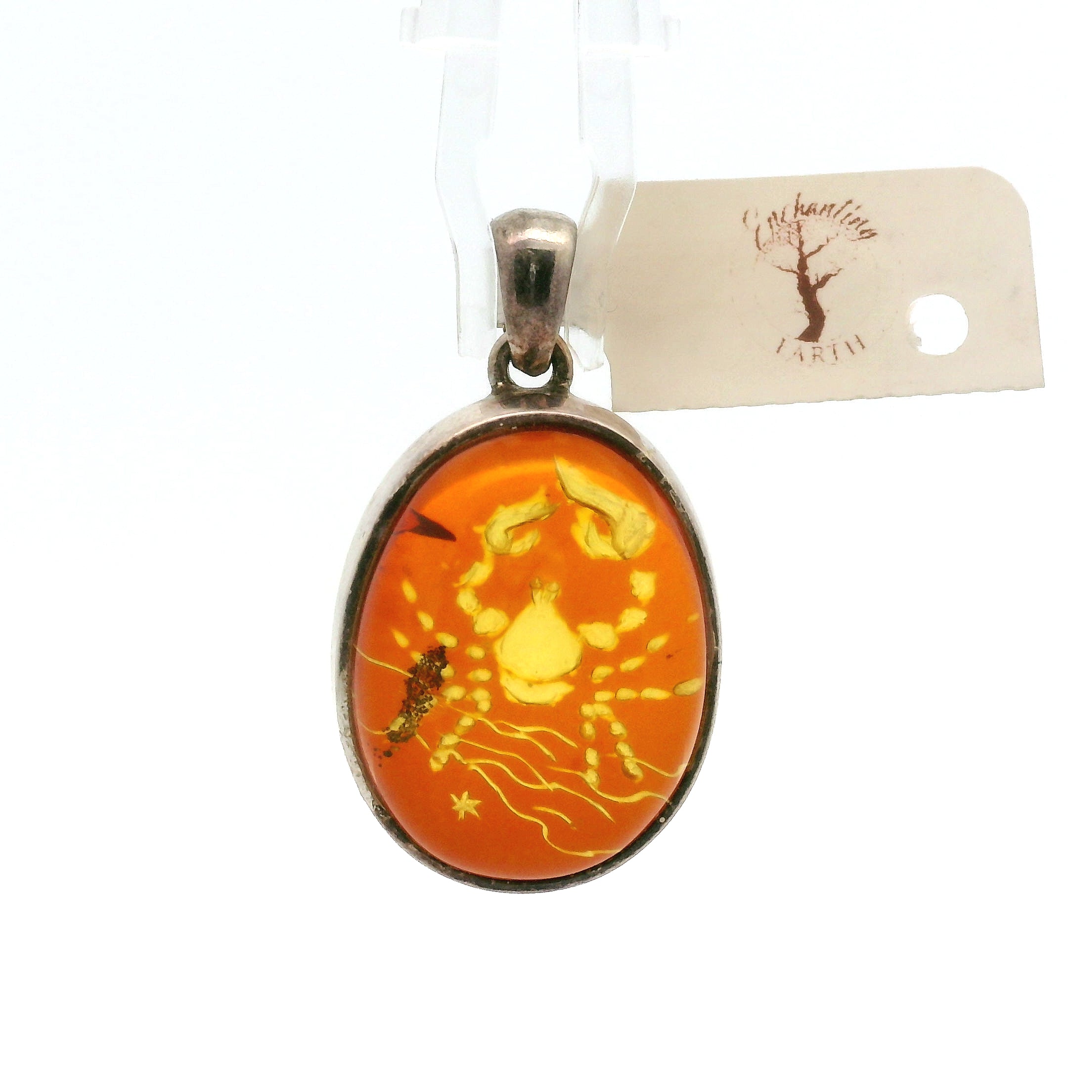 Baltic Amber Zodiac Pendant .925 Silver for Prosperity and Joy