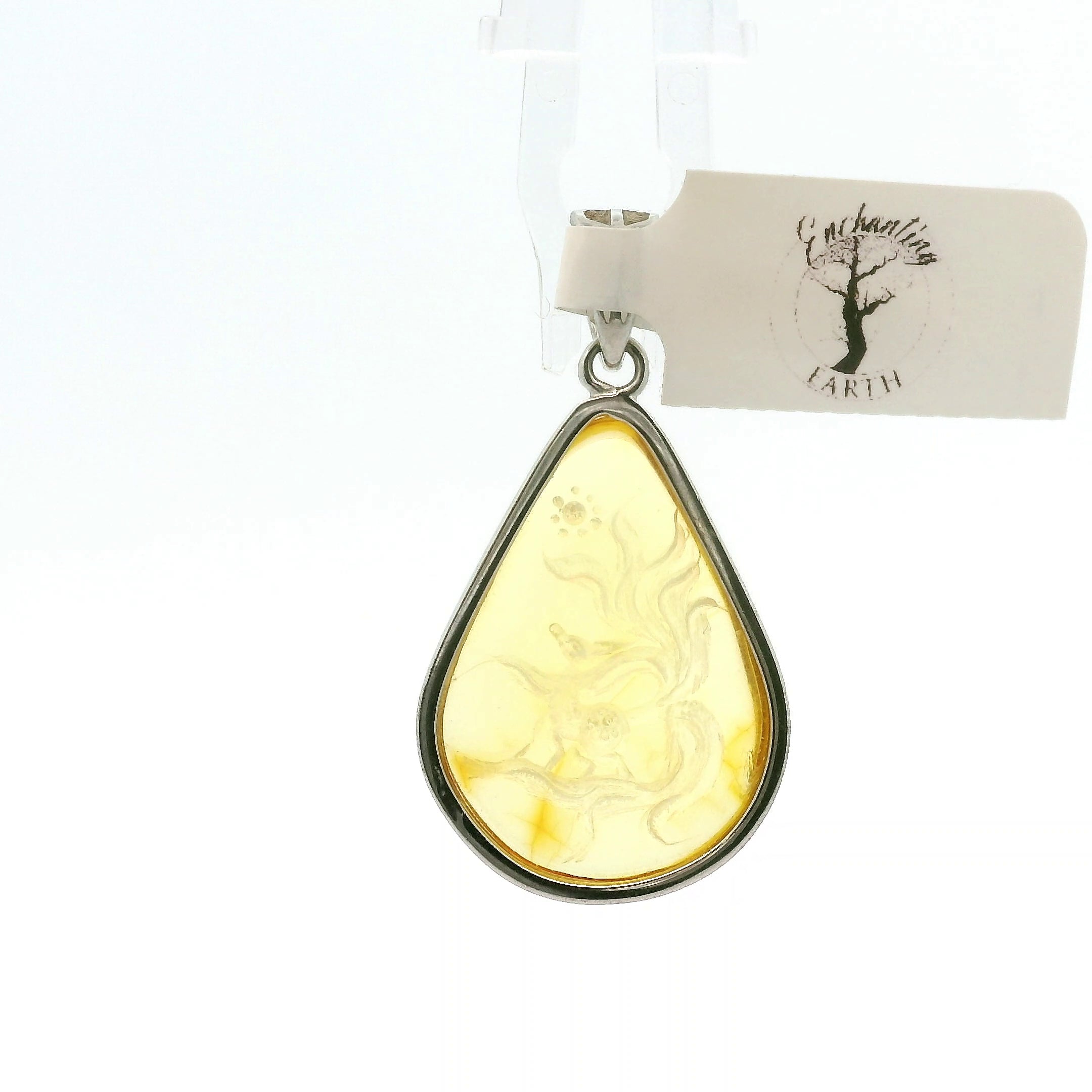 Baltic Amber Ninetails Pendant .925 Silver for Prosperity and Joy