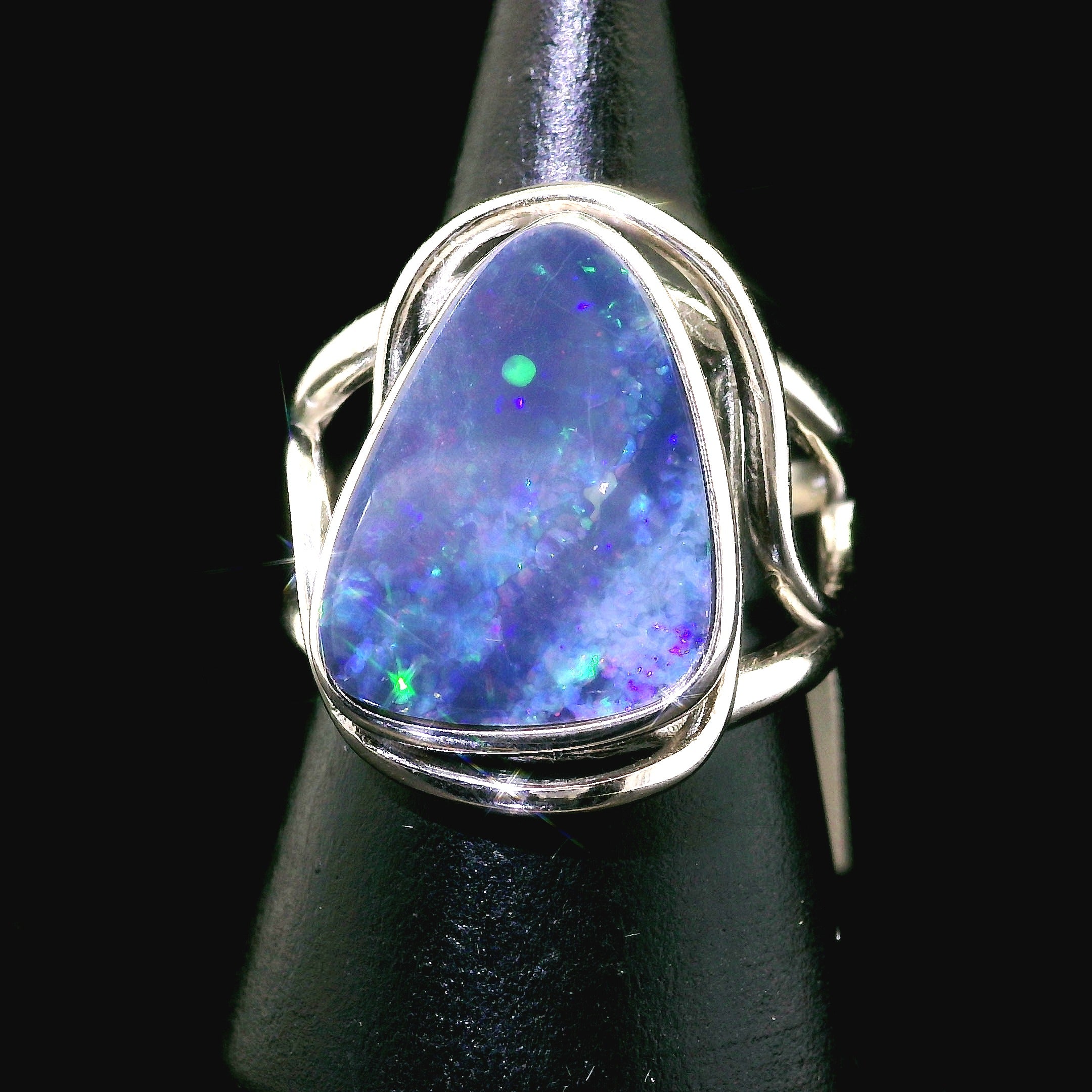Australian Opal Cuff Ring .925 Silver for Joy and Self Discovery