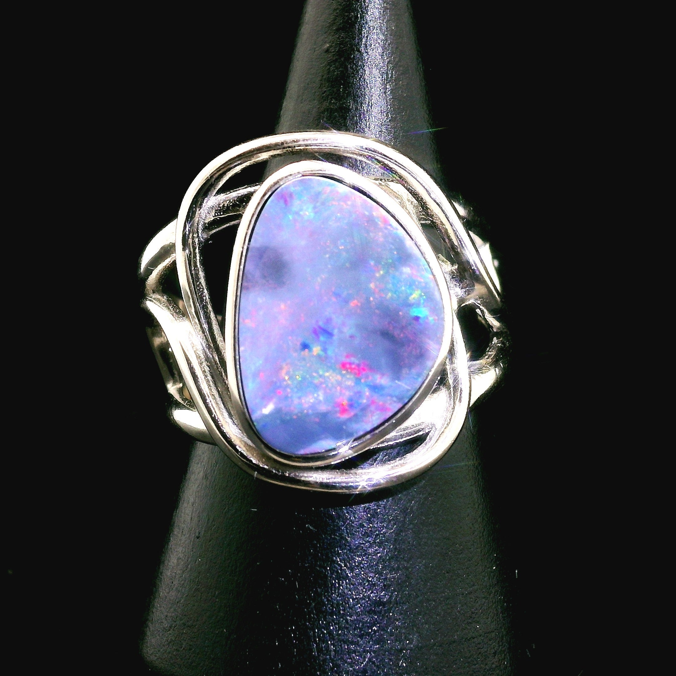 Australian Opal Cuff Ring .925 Silver for Joy and Self Discovery
