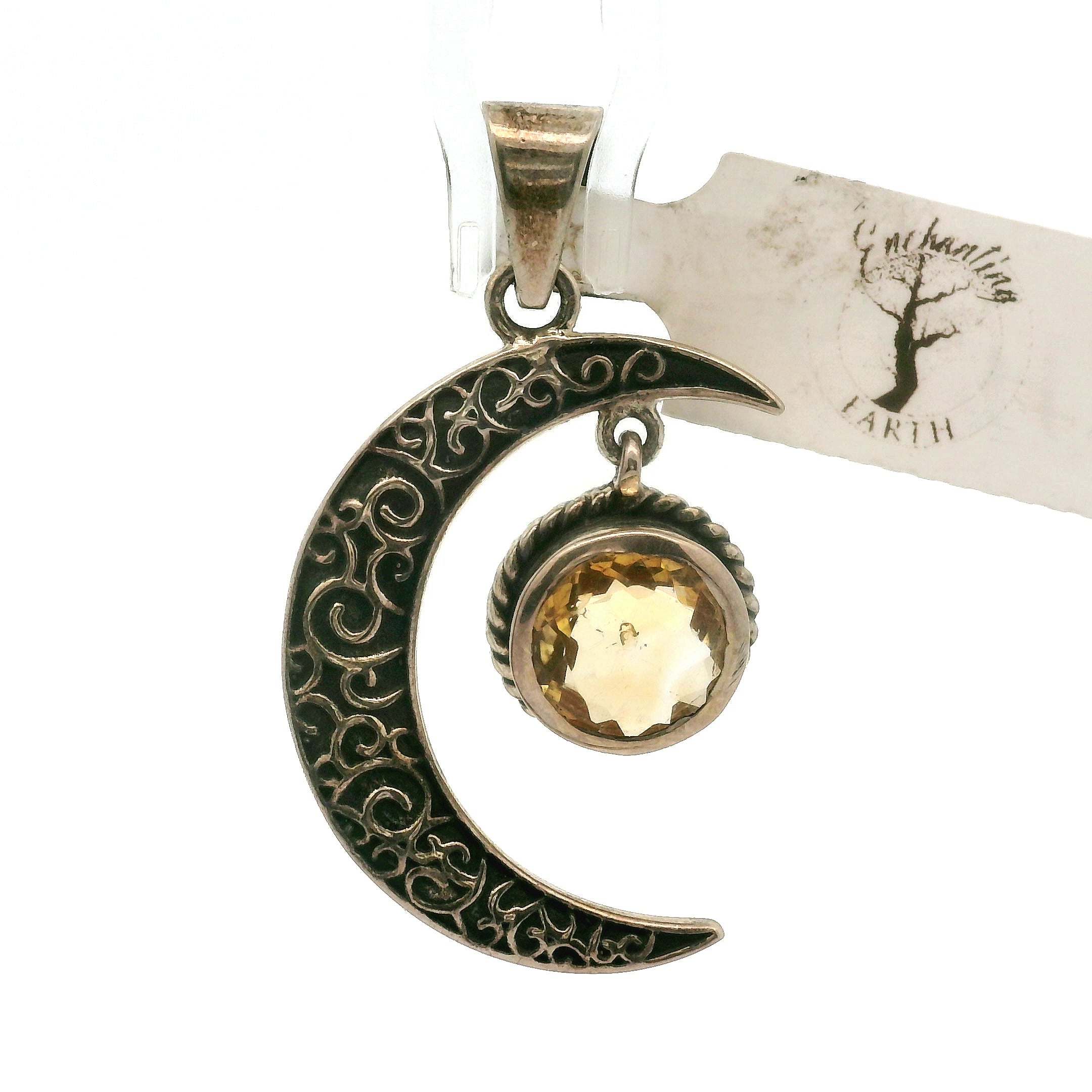 Moon Crescent Citrine Pendant .925 Sterling Silver for Personal Power and Intuition