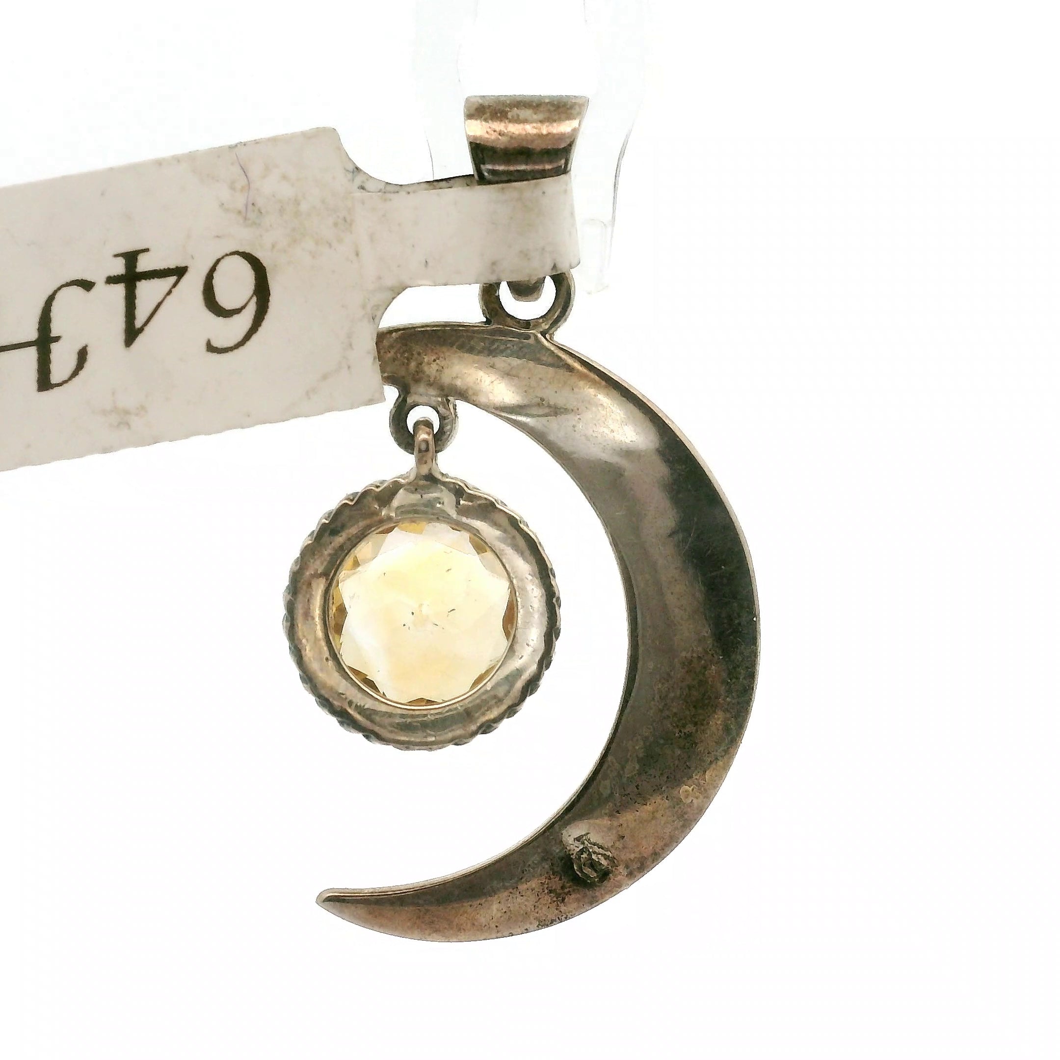Moon Crescent Citrine Pendant .925 Sterling Silver for Personal Power and Intuition