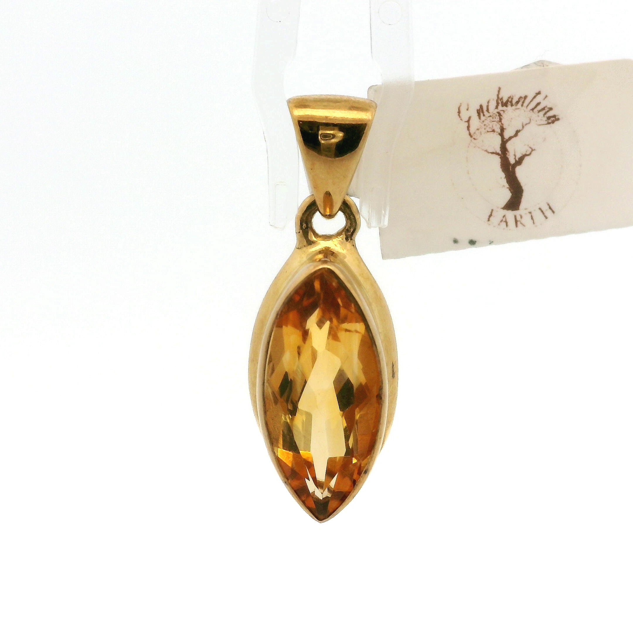 Citrine Marquise Pendant .925 Silver with Gold Plating for Abundance, Good Luck and Positivity