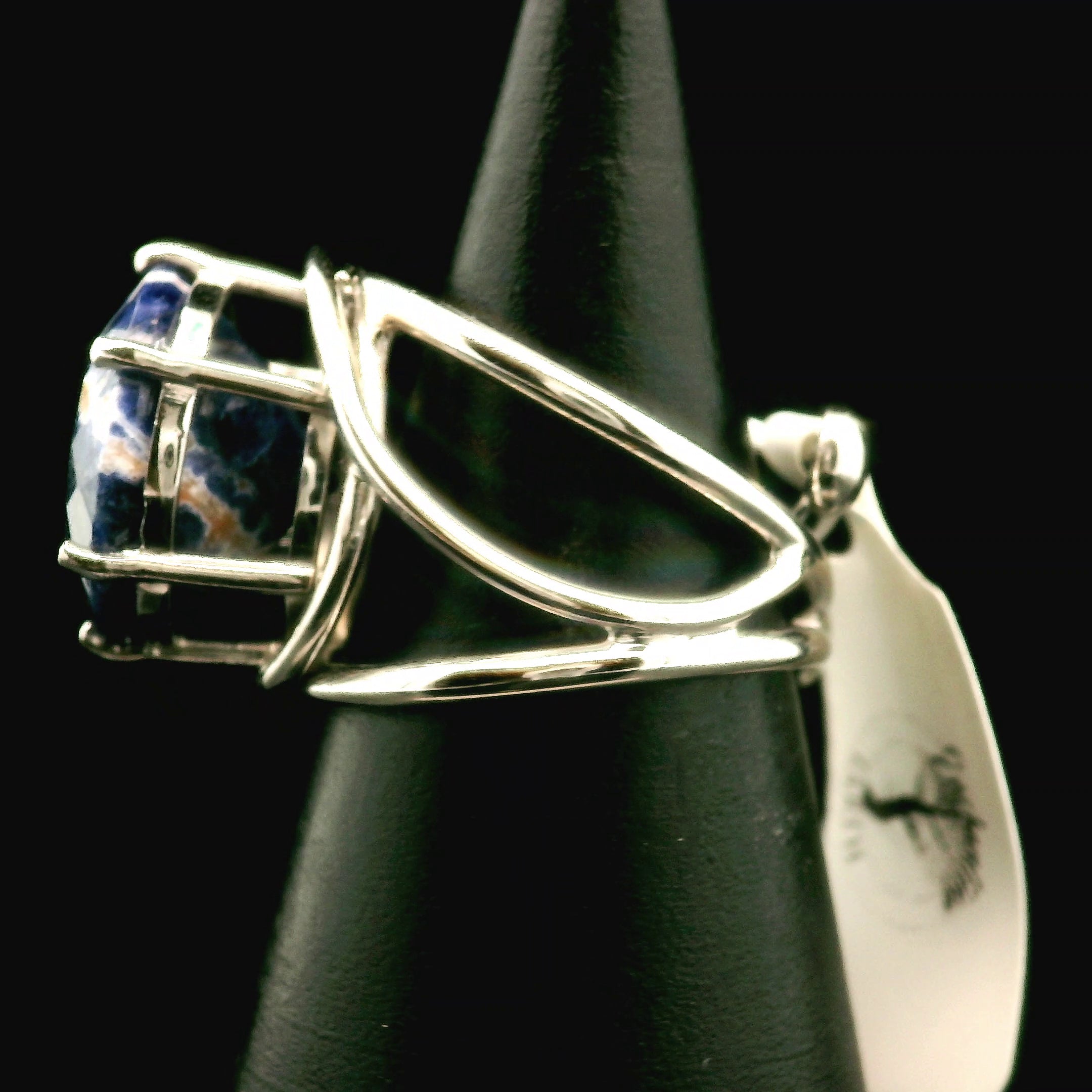 Sodalite Cuff Ring .925 Silver for Dream Recall and Relaxation