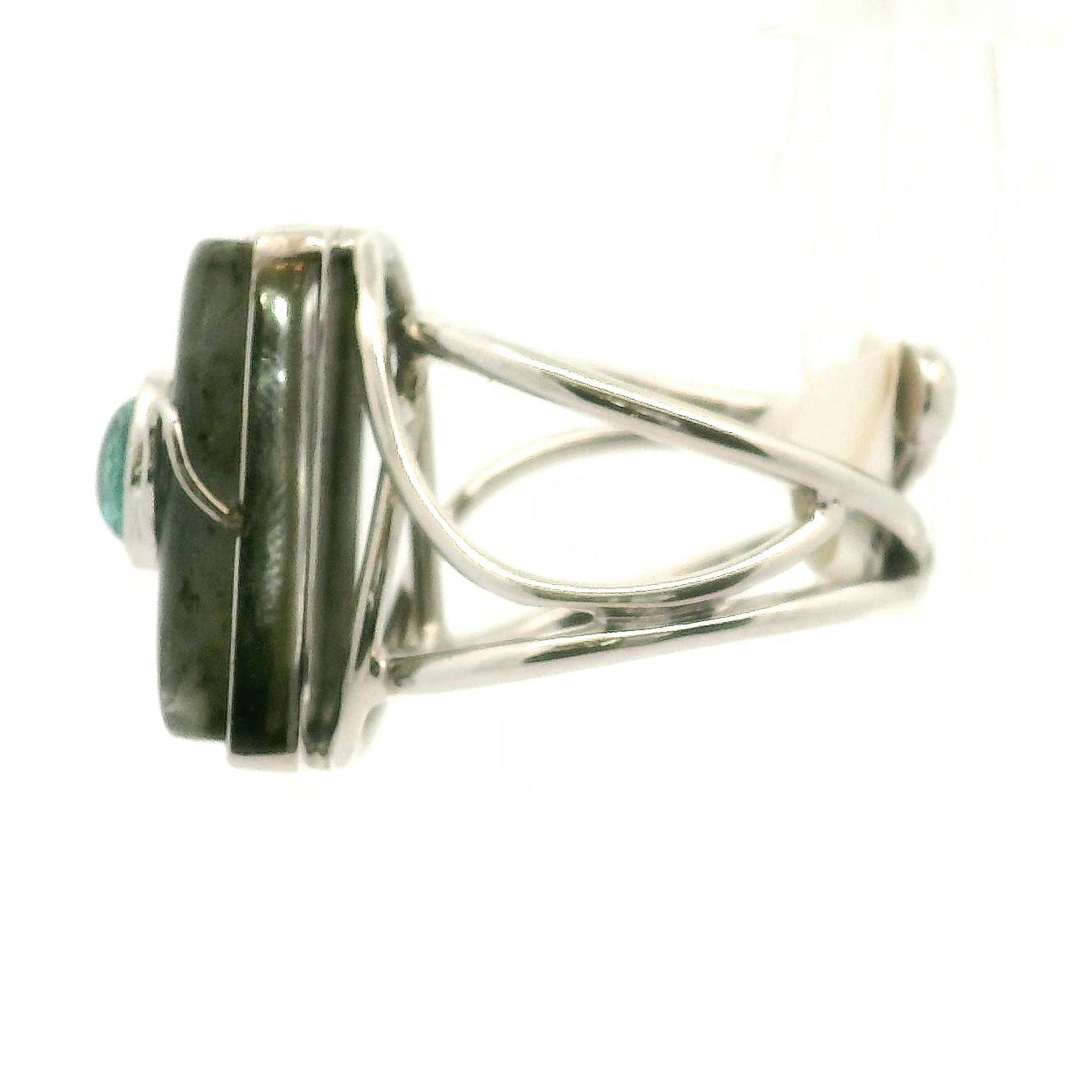 Labradorite with Apatite Cuff Ring .925 Silver for Insight, Magic, Protection and Transformation