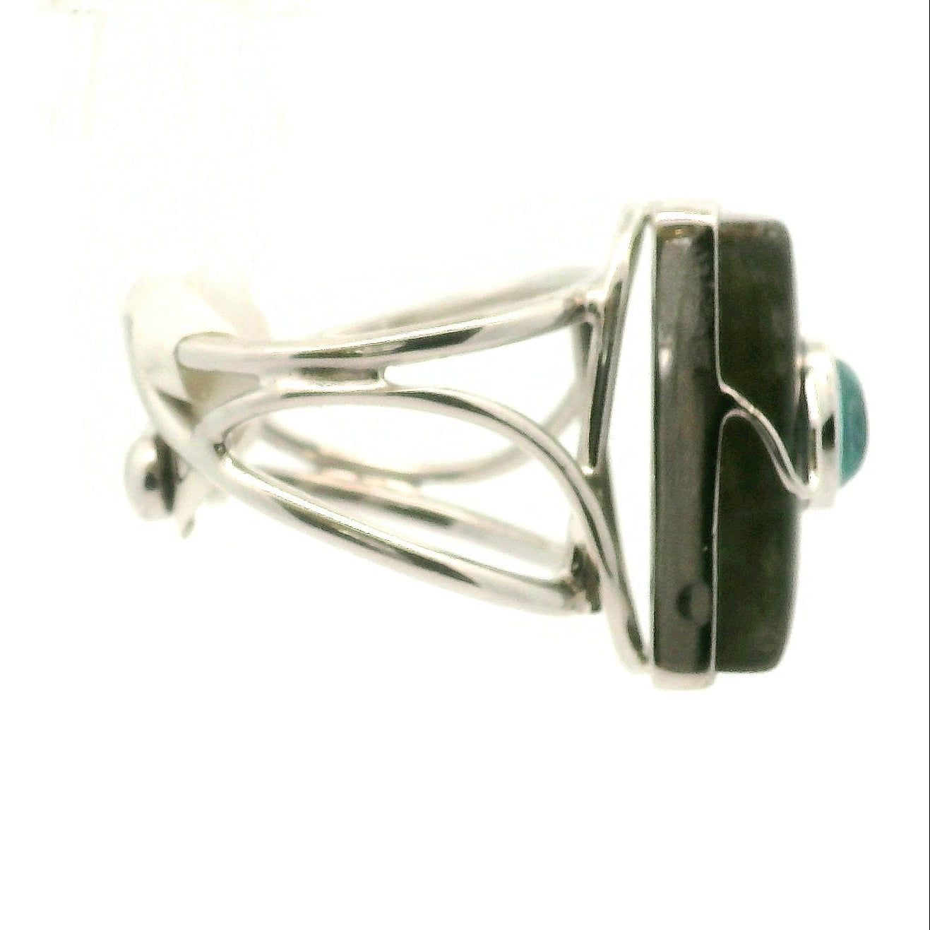 Labradorite with Apatite Cuff Ring .925 Silver for Insight, Magic, Protection and Transformation