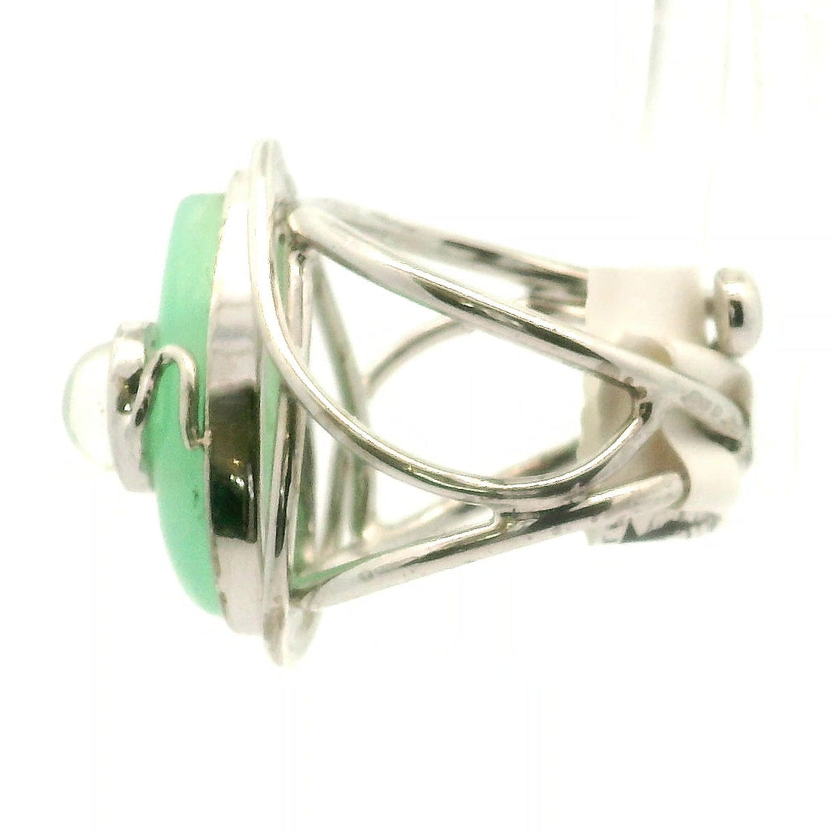 Chrysoprase With Moonstone Cuff Ring .925 Silver for Attract Abundance and New Opportunities