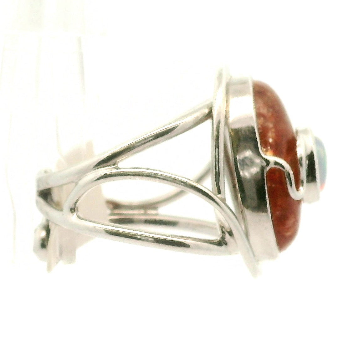 Sunstone and Opal Cuff Ring .925 Silver for Confidence, Strength and Transformation