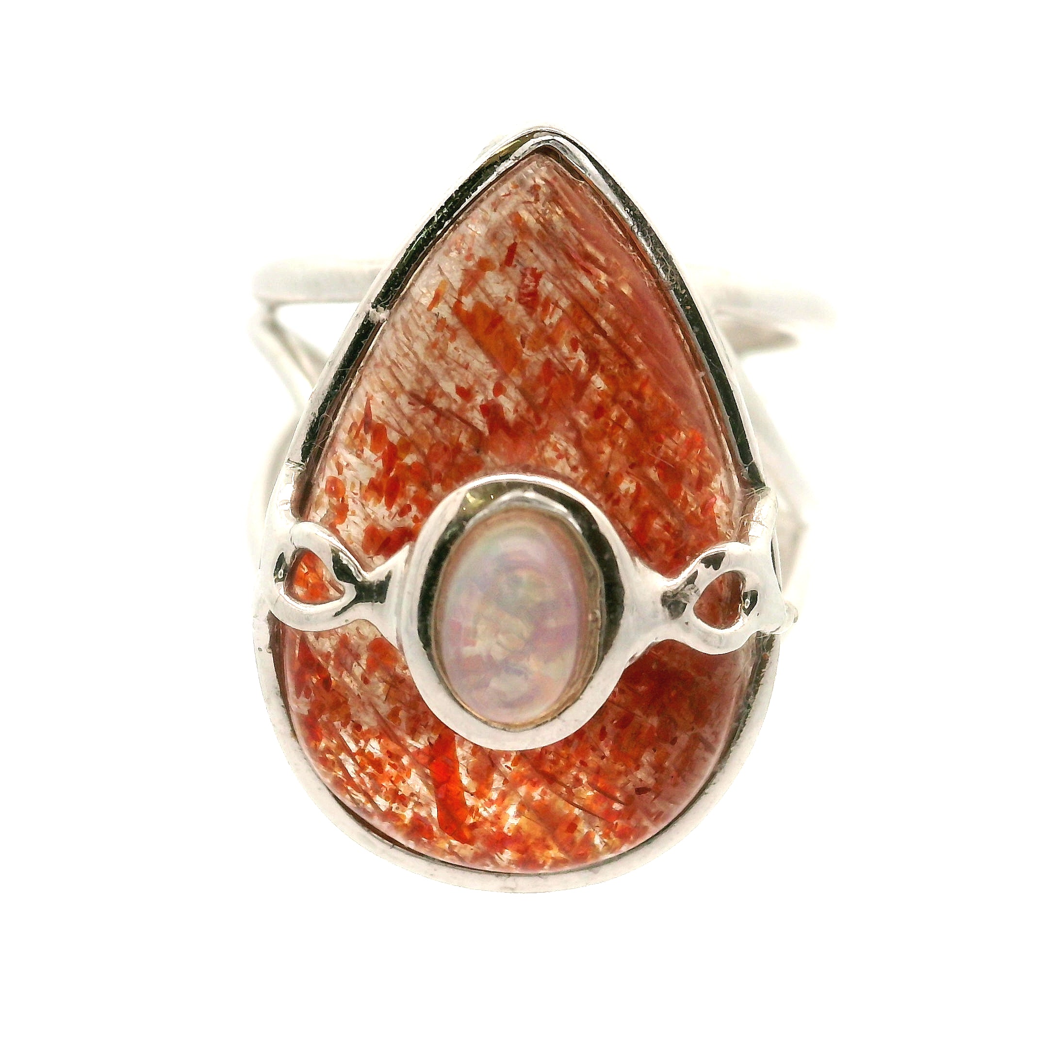 Sunstone and Opal Cuff Ring .925 Silver for Confidence, Strength and Transformation