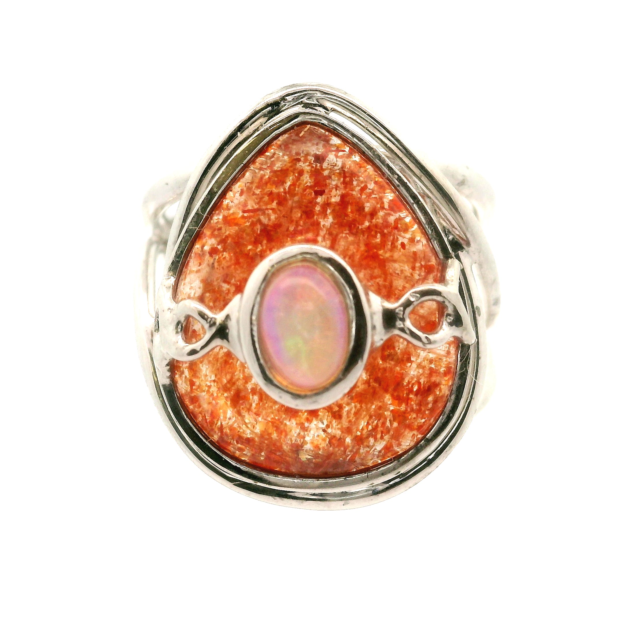 Sunstone and Opal Cuff Ring .925 Silver for Confidence, Strength and Transformation